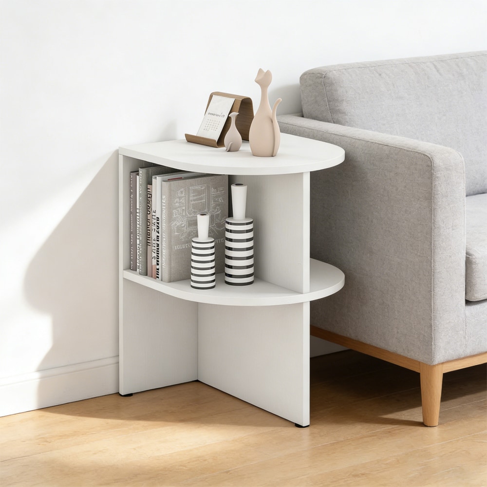Half Round End Table with Open Shelves for Small Space Open Shelves Provide Foot Pads for Living Room, Bedroom and Office