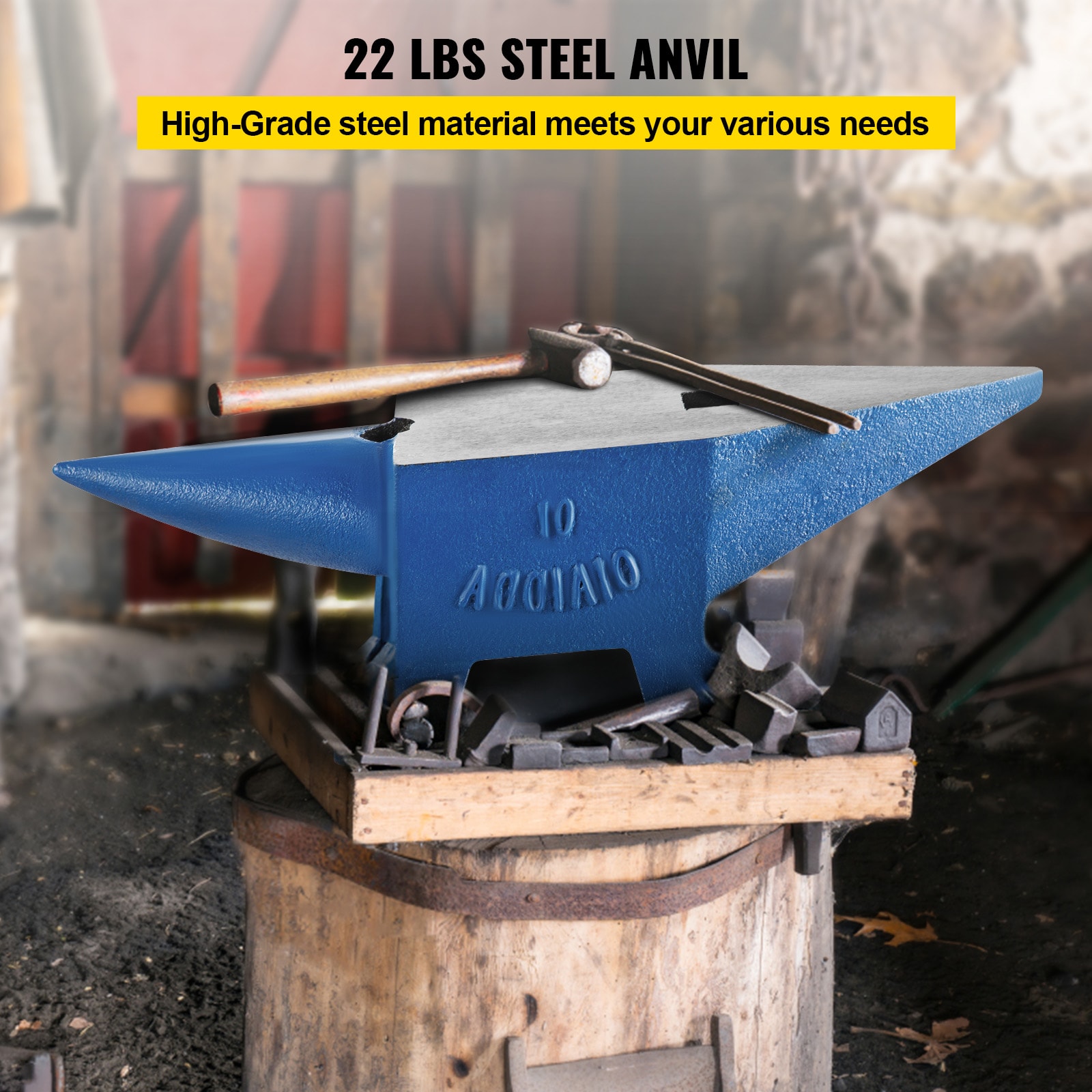 Single Horn Anvil 22Lbs Steel Anvil Blacksmith for Sale Forge Steel Tools W/ Round and Square Hole and Equipment Anvil Rugged Blacksmith Jewelers Durable and Robust Metalsmith Tool