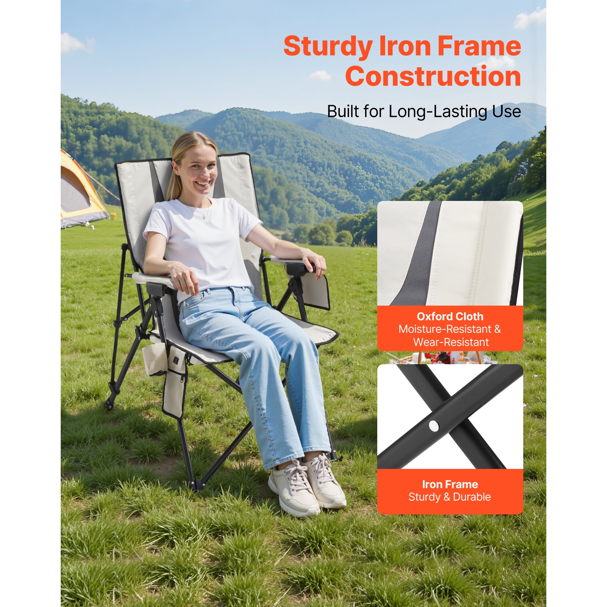 Heated Camping Chair, 3 Heat Settings, High Back Folding Camping Chair, Supports 260lbs, Full Padded Beach Chairs with Armrest & Cupholder, Portable Lawn Chairs for Outdoor Sports Travel