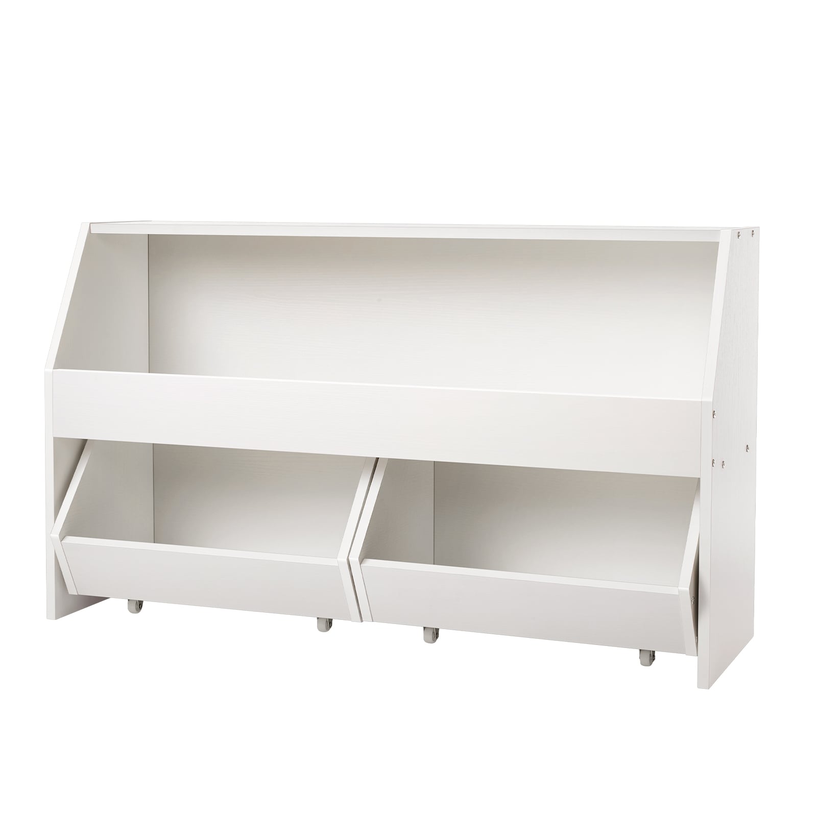 Toy Storage Organizer, Wooden Kids Bookshelf with Storage, Toy Storage Cabinet with 2 Mobile Drawers, Kids Storage Organizer for Bedroom, Nursery, Living Room, Entryway, Preschool, White