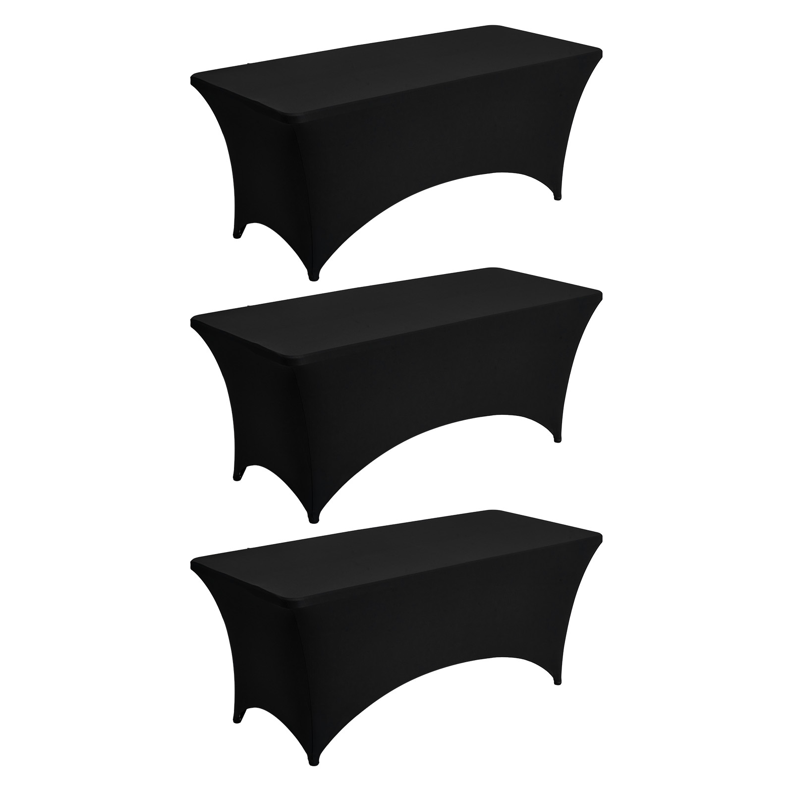3 Pack Table Cloth for 6FT Rectangular Fitted Events, Wrinkle-Resistant Stretch Black Table Covers, Washable Spandex Tablecloth Protector, for Party, Wedding, Cocktail, Banquet, Festival