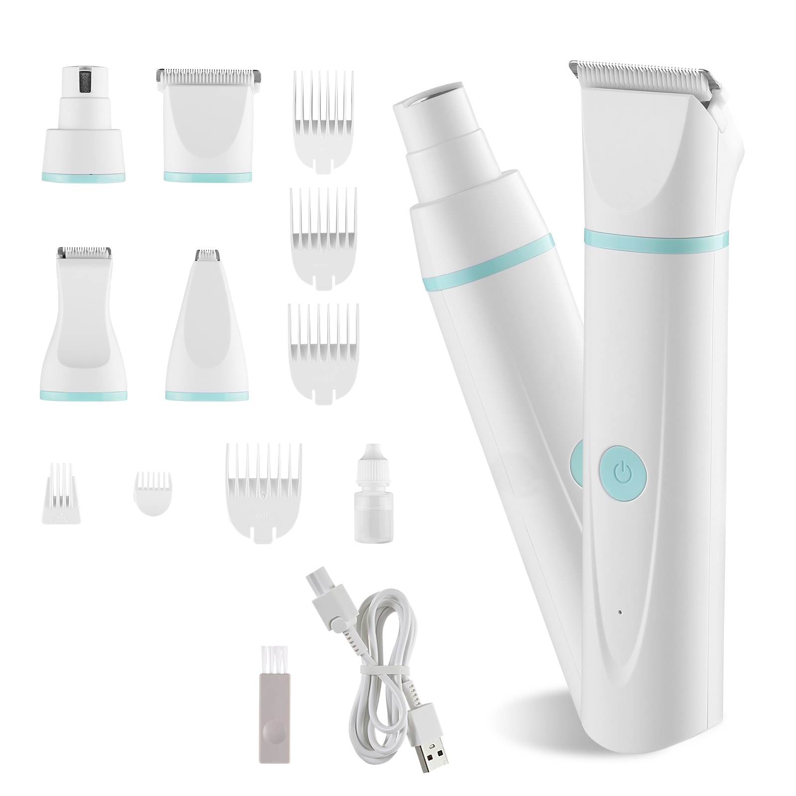 Dog Clippers for Grooming, 4 in 1 Dog Grooming Kit, Low Noise, Rechargeable Pet Shaver with 6 Combs & 4 Detachable Blades, Waterproof Cordless Pet Hair Trimmers Nail Grinder Set for Dogs Cats