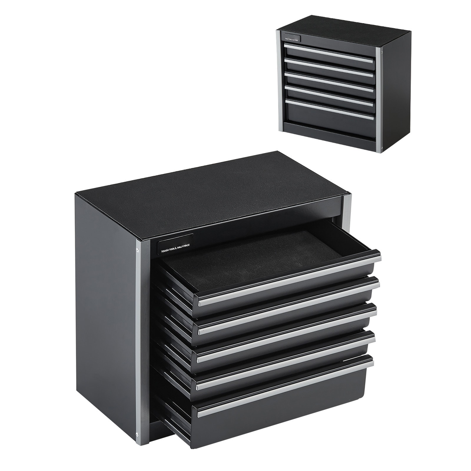 Tool Box 8.6-inch Portable Metal Tool Box with 5 Drawers Tool Organizer Black