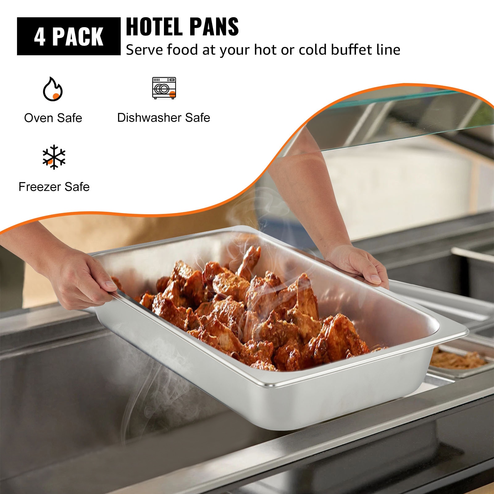 4 Pack Steam Table Pans 20.9 x 12.8 x 3.9 Inch Deep Steam Table Pan Full Size 13L Deep Food Container Stainless Steel Oven Tray Hotel Pans Anti-Jam Steam Table Food Pan