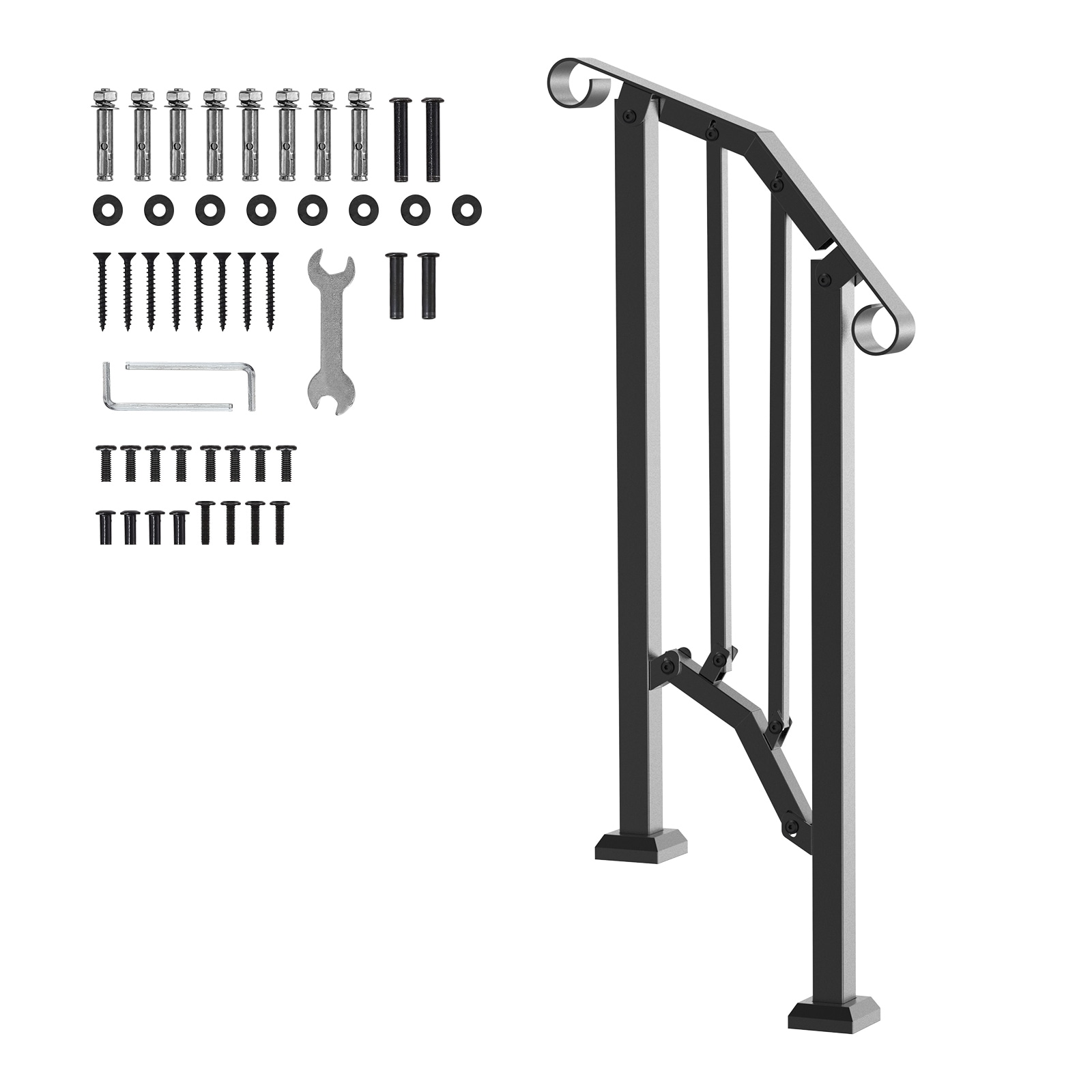 1-2 Step Handrails for Outdoor for Seniors Porch Deck Retro Arch Black