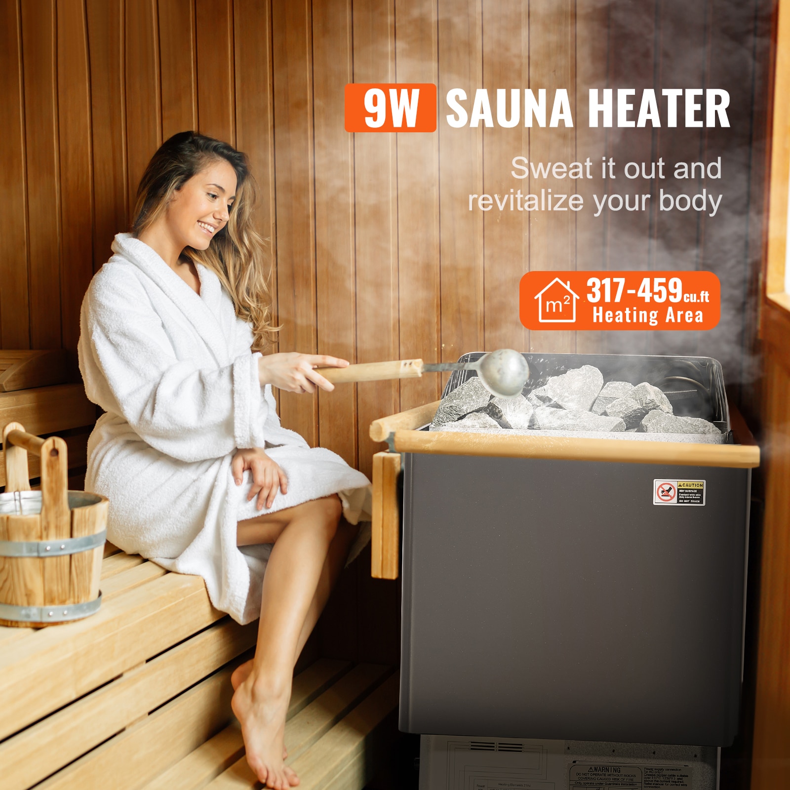 Sauna Heater, 9KW 220V Electric Sauna Stove, Steam Bath Sauna Heater with External Digital Controller, 3h Timer and Adjustable Temp for Max. 317-459 Cubic Feet, Home Hotel Spa Shower Use