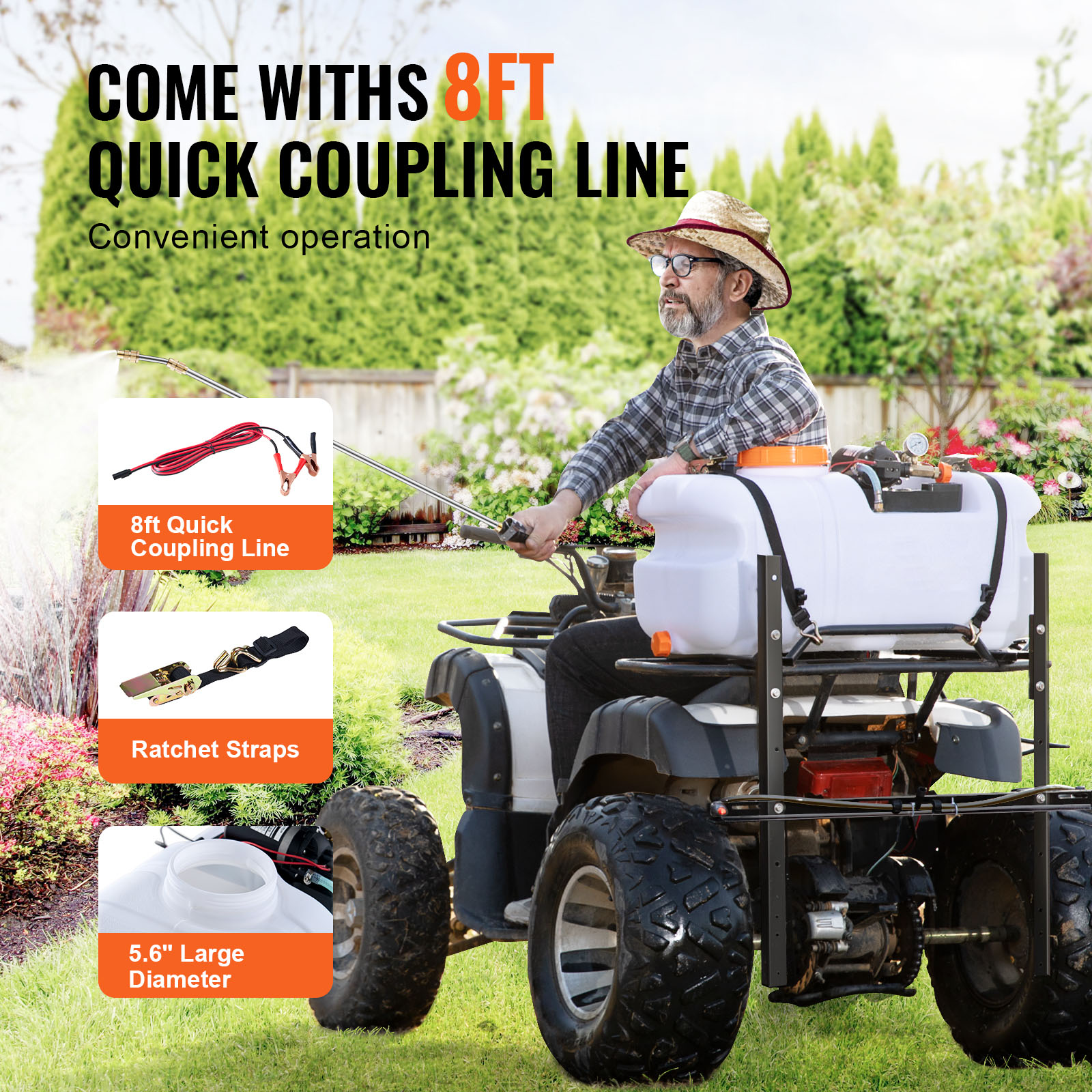 ATV Spot Sprayer, 15.9 Gal/60 L ATV/UTV Broadcast Sprayer with A Nozzle Boom, 12 V Pump Weed Sprayer with Water Tank, 1.9 GPM Flow Rate, Adjustable 0-72 PSI, 20FT Hose, White