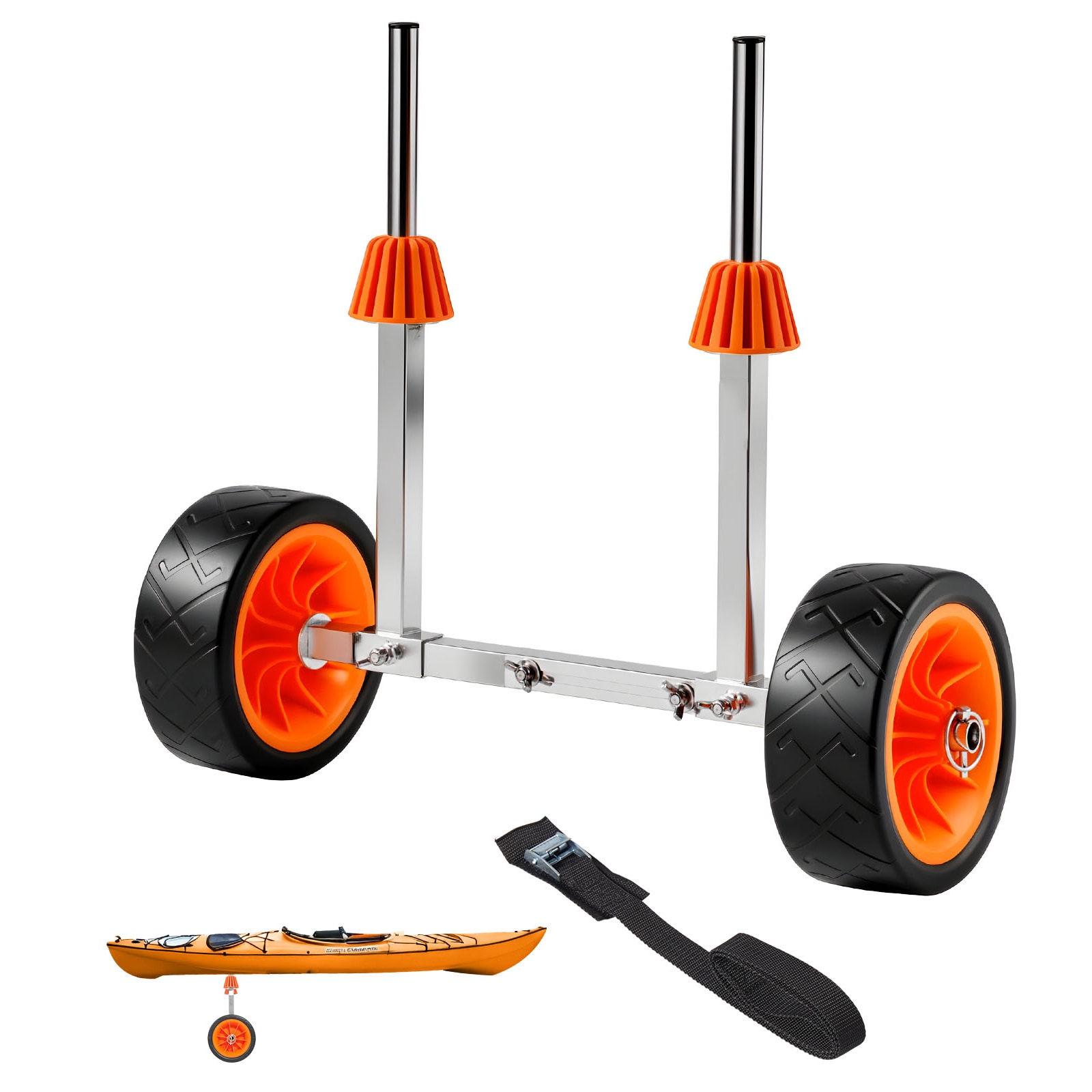 Kayak Cart, 250 lbs Load Capacity, Canoe Cart Dolly with 7.5-inch Solid Rubber Tires & Kickstand, Assembles & Disassembles Within Seconds, Paddle Board Trolley for Kayaks, Canoes, Paddleboards