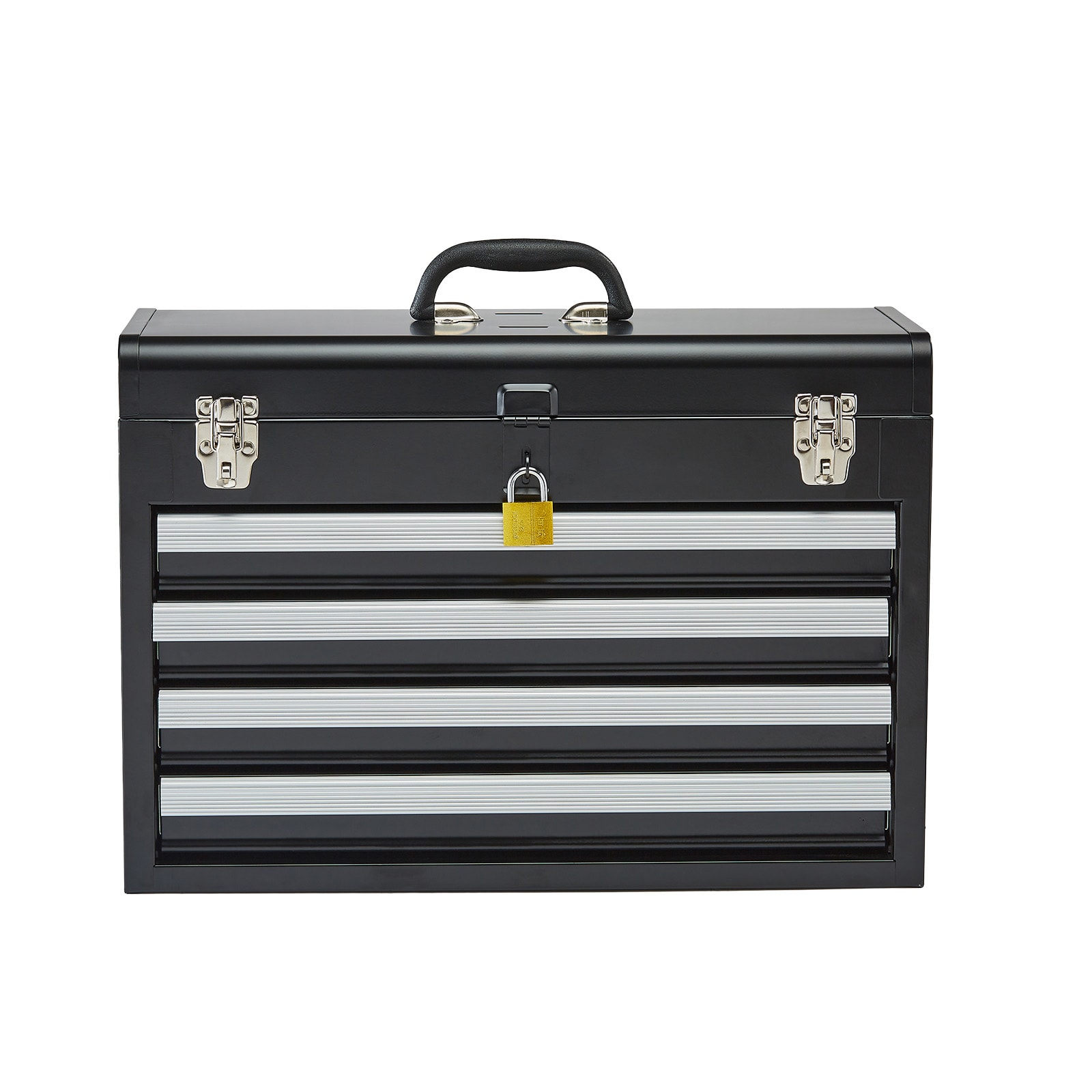 Tool Box 20.5-inch Portable Metal Tool Box with 4 Drawers Tool Organizer Black