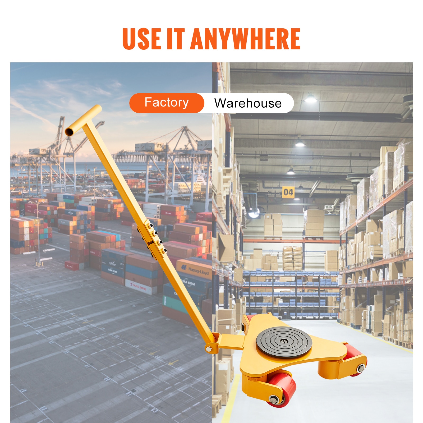 Machinery Skate Dolly, 6614 LBS/3T Industrial Machinery Mover with Handle, Carbon Steel Machinery Moving Skate with 3 360° Swivel PU Wheels, 360° Rotation Non-Slip Cap for Warehouse, Workshop