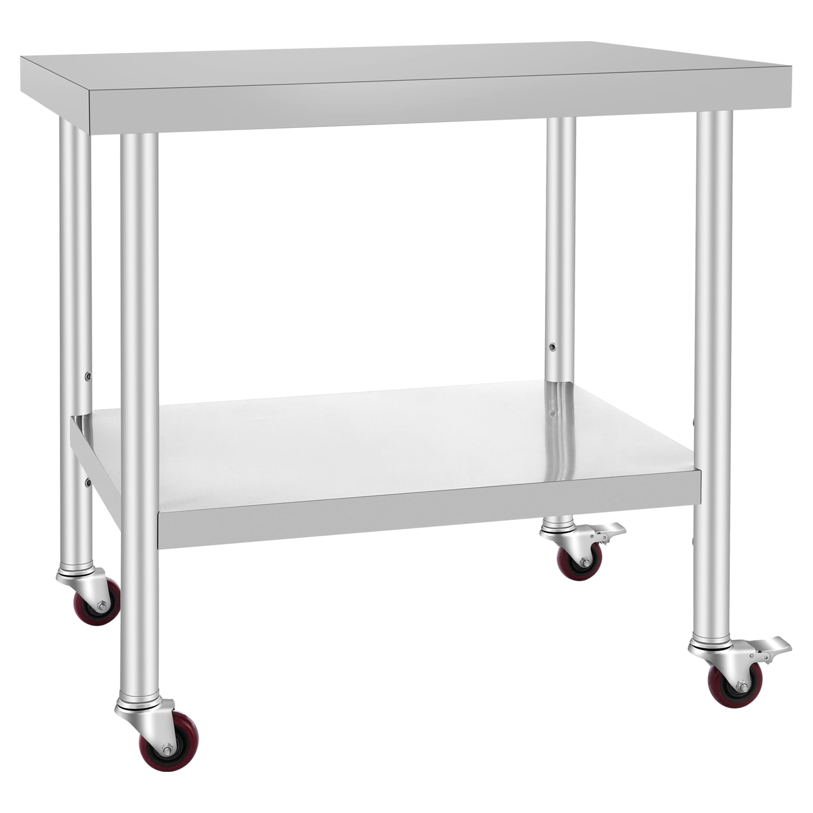 30x36x34 Inch Stainless Steel Work Table 3-Stage Adjustable Shelf with 4 Wheels Heavy Duty Commercial Food Prep Worktable with Brake for Kitchen Prep Work