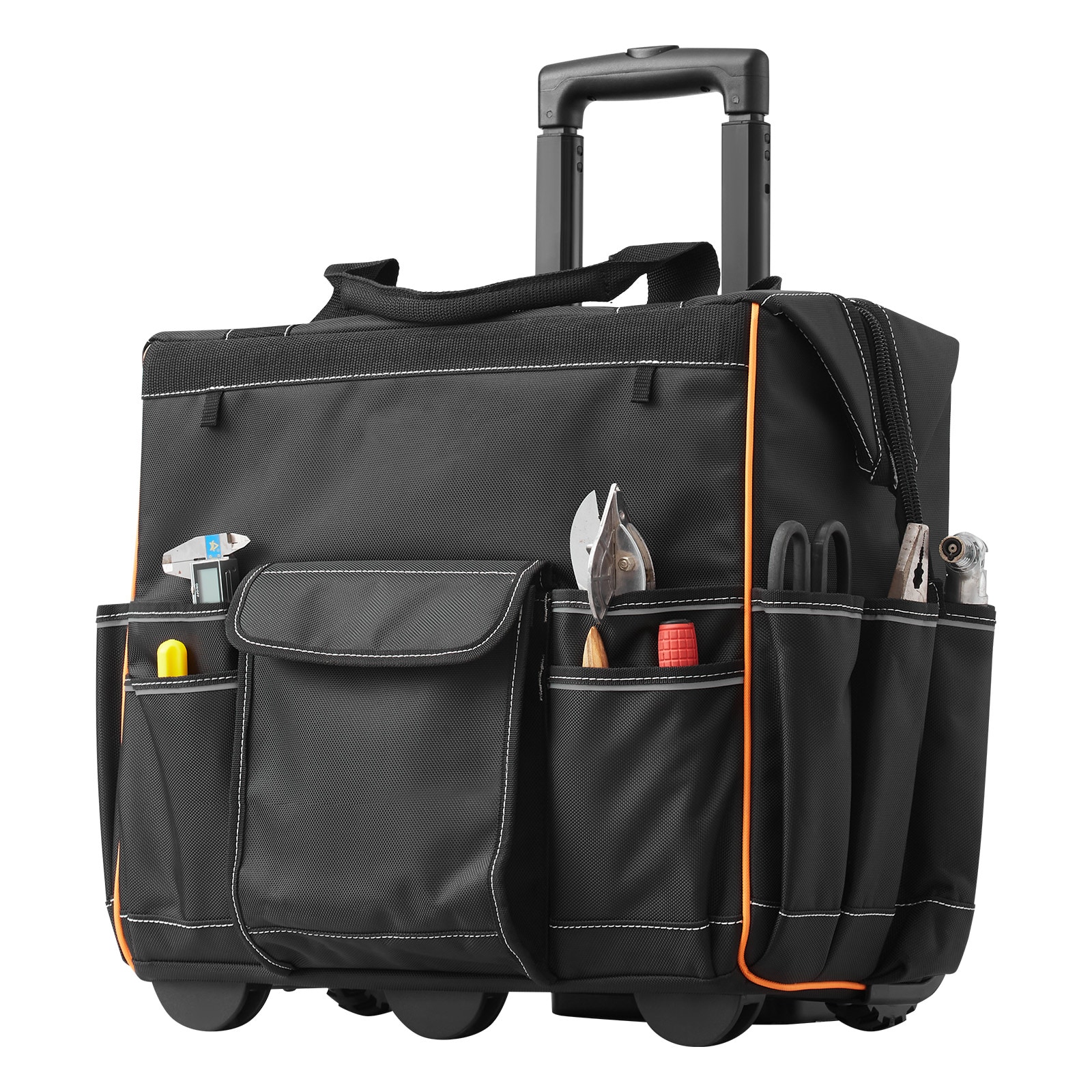 Rolling Tool Bag 25 Pockets Heavy Duty Roller Tool Bag Telescoping Handle