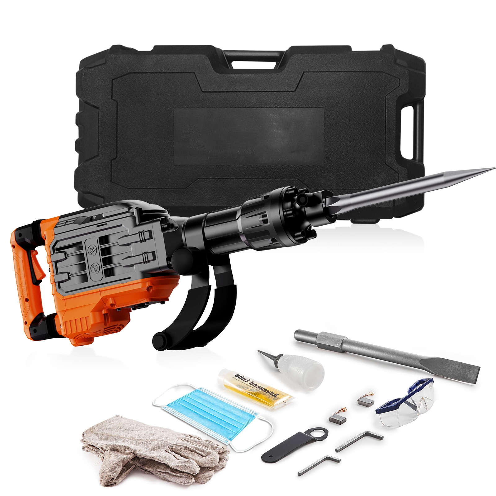 Demolition Jack Hammer, 3500W Jack Hammer Concrete Breaker, 2pcs Chisel with Gloves & 360°C Swiveling Front Handle for Trenching, 1900 BPM Heavy Duty Electric Jack Hammer, Black