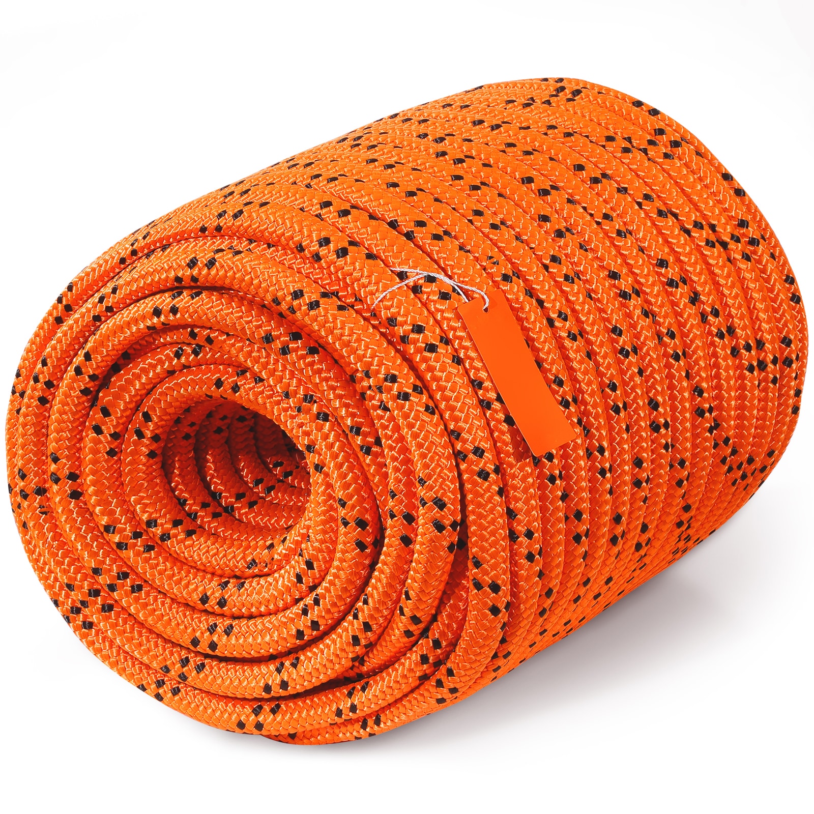 Double Braided Polyester Rope, 3/4 in x 220 ft, 24 Strands, 20000 LBS Breaking Strength Outdoor Rope, Arborist Rigging Rope for Rock Hiking Camping Swing Rappelling Rescue, Orange/Black