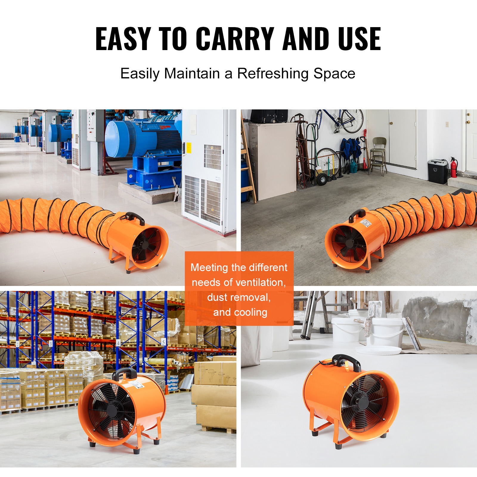 Portable Ventilator, 12 inch Heavy Duty Cylinder Fan with 33ft Duct Hose, 560W Strong Shop Exhaust Blower 2894CFM, Industrial Utility Blower for Sucking Dust, Smoke, Smoke Home/Workplace