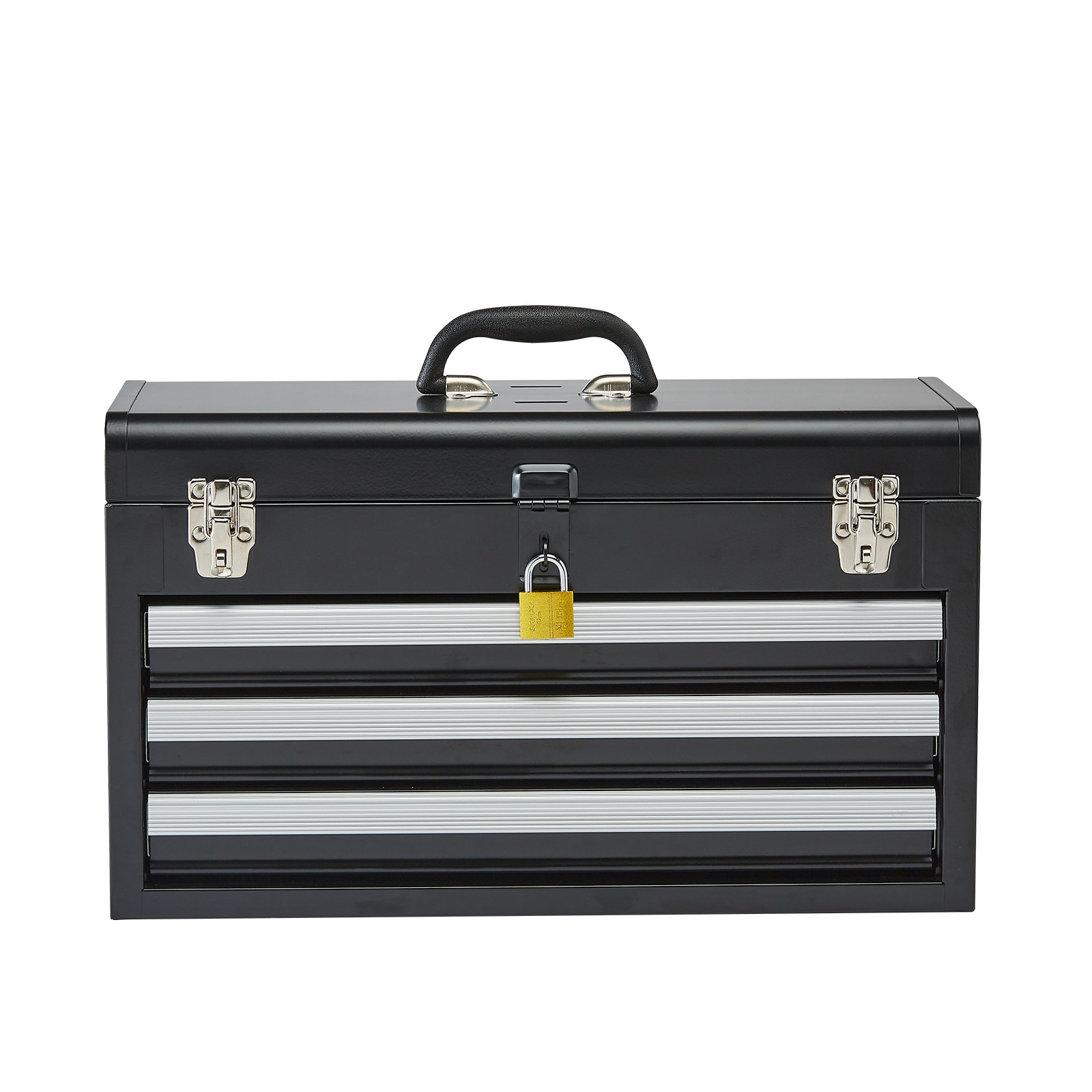 Tool Box 20.5-inch Portable Metal Tool Box with 3 Drawers Tool Organizer Black
