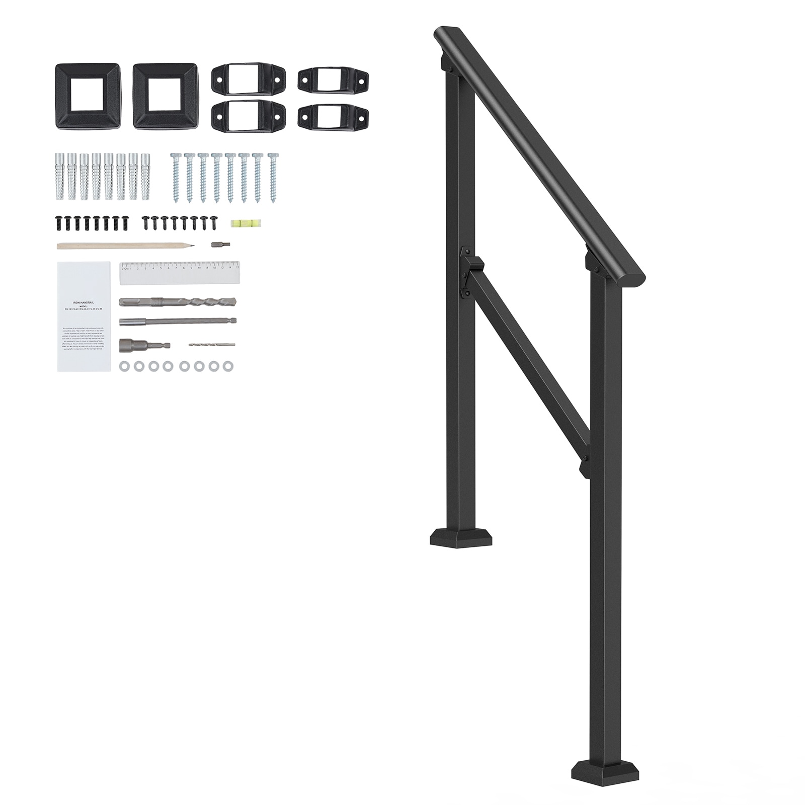 2-3 Handrails for Outdoor for Seniors Porch Deck Black Square Tube Steel