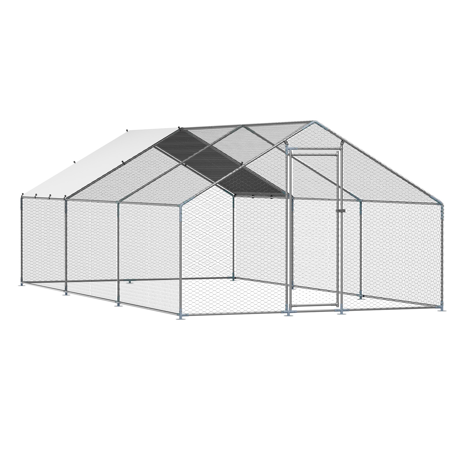 Metal Chicken Coop 9.8x19.6x6.5 ft Walk-in Chicken Run with Cover Spire Roof