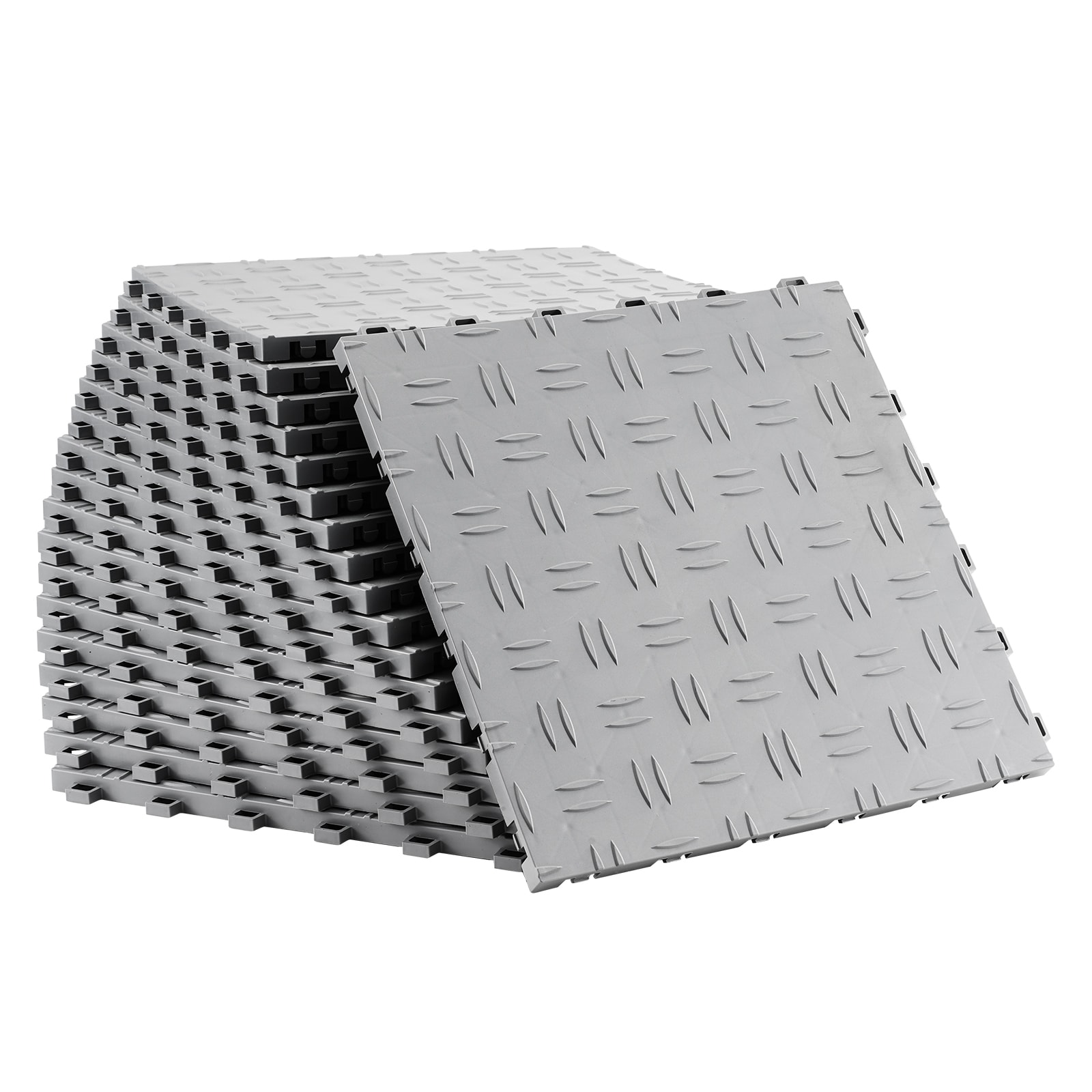 Garage Tiles Interlocking, 12 x 12 x 0.53 inch 50 Pack Garage Floor Covering Tiles, Non-Slip Double-Sided Texture Garage Flooring Tiles, for Garages, Basements, Repair Shops, Silver