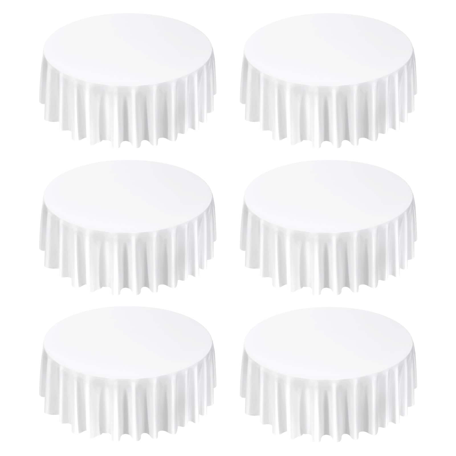 White Round Tablecloths 6 Pack, 120 Inches in Diameter, Stain- & Wrinkle- Resistant, Machine Washable Table Clothes, Polyester Fabric Table Covers for Wedding, Party, Banquet, Formal Events