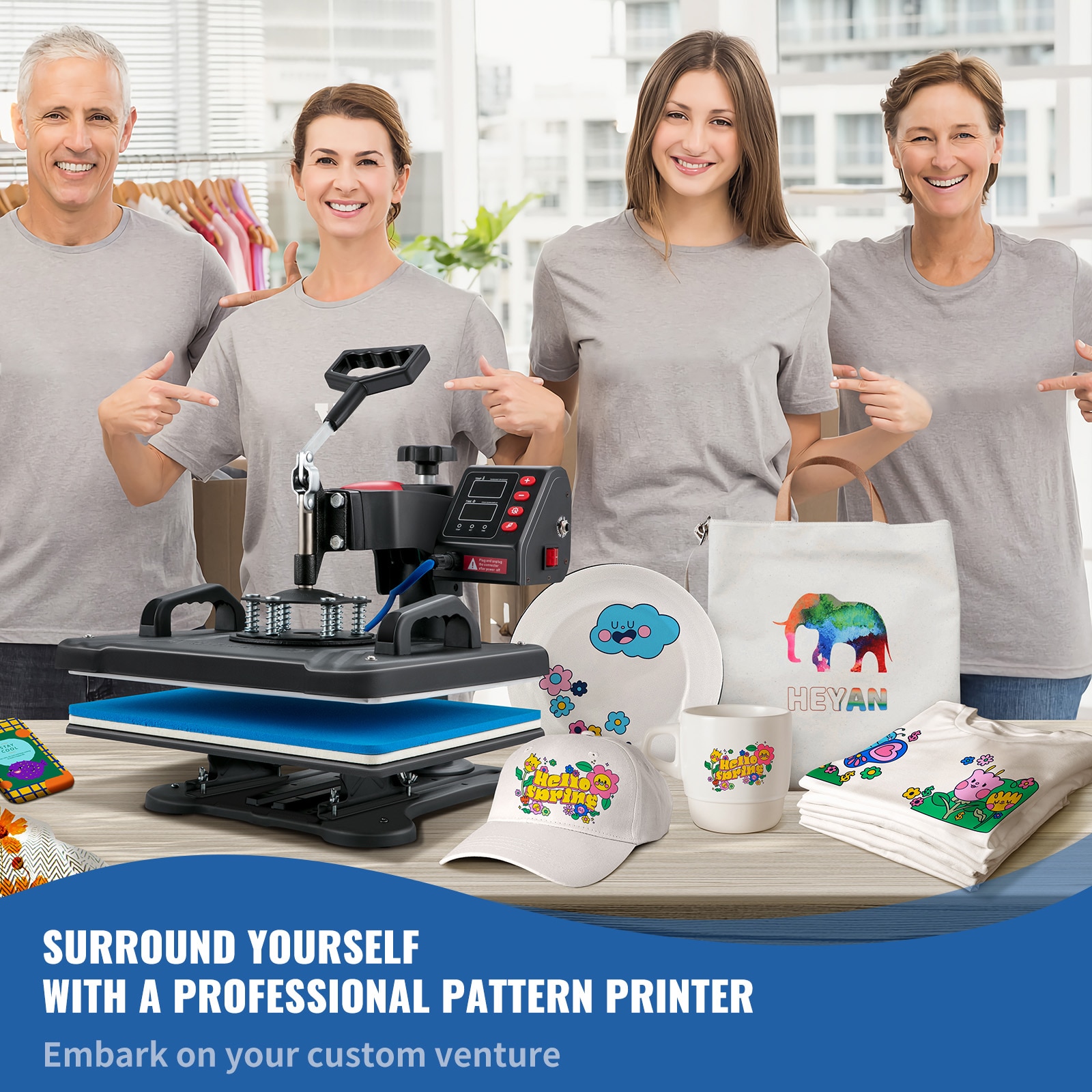Heat Press, 5 in 1 Heat Press Machine Machine 12x15, Clamshell Sublimation Transfer Printer Fast Heat-up, Digital Precise Temperature Control, Vinyl Heat Press for T-Shirt Plate Mug Cup, 900W
