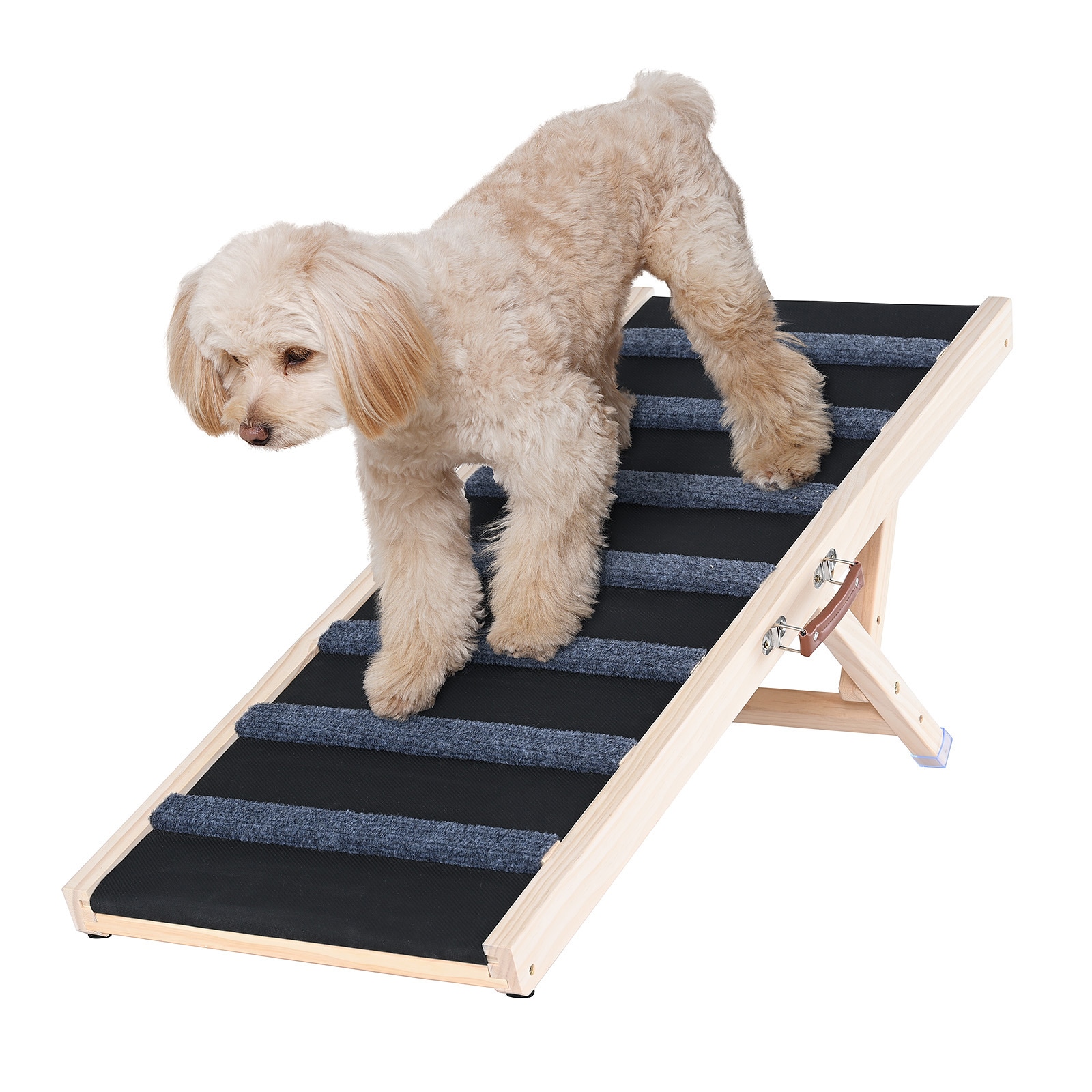 Dog Ramp, Folding Pet Ramp for Bed, Adjustable Dog Ramp for Small, Large, Old Dogs & Cats, Wooden Pet Ramp with 39.3