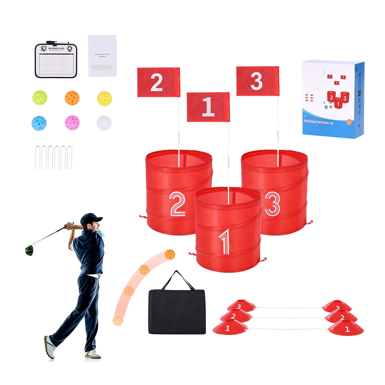 Backyard Golf Game 3 Hole Portable Outdoor Bucket Golf Game for Kids and Adults