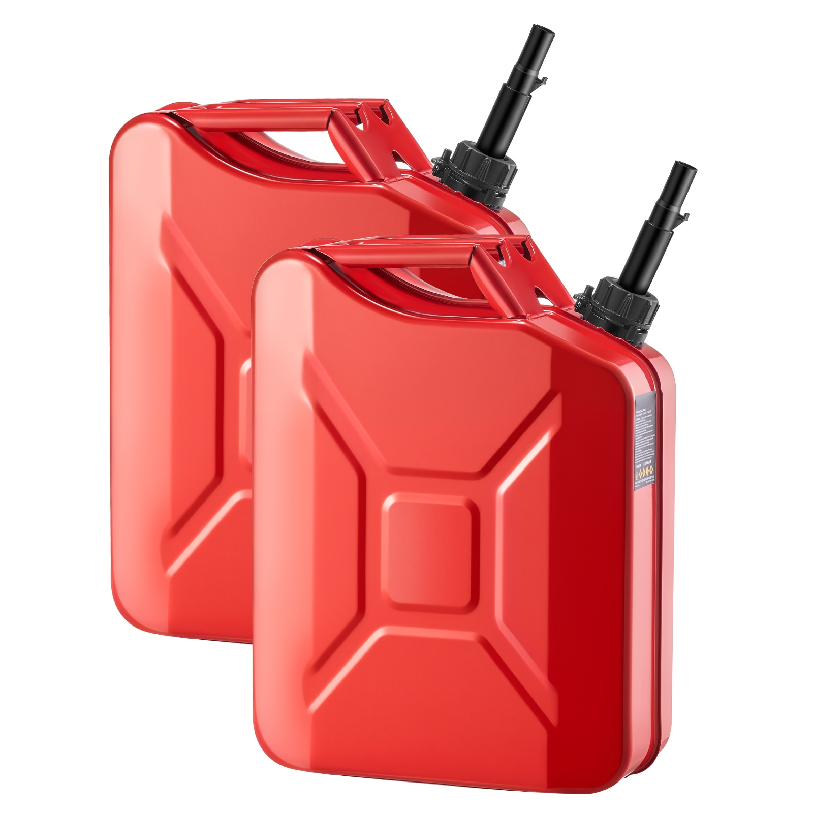 Metal Fuel Container, 5.3 Gallon, Fuel Jerry Can with Spout and Comfort Handle, 6 L/min Max Flow Rate, Leakproof & Corrosion-resistant Metal Gas Tank Most Cars Motorcycle ATV UTV, Red, 2 Packs
