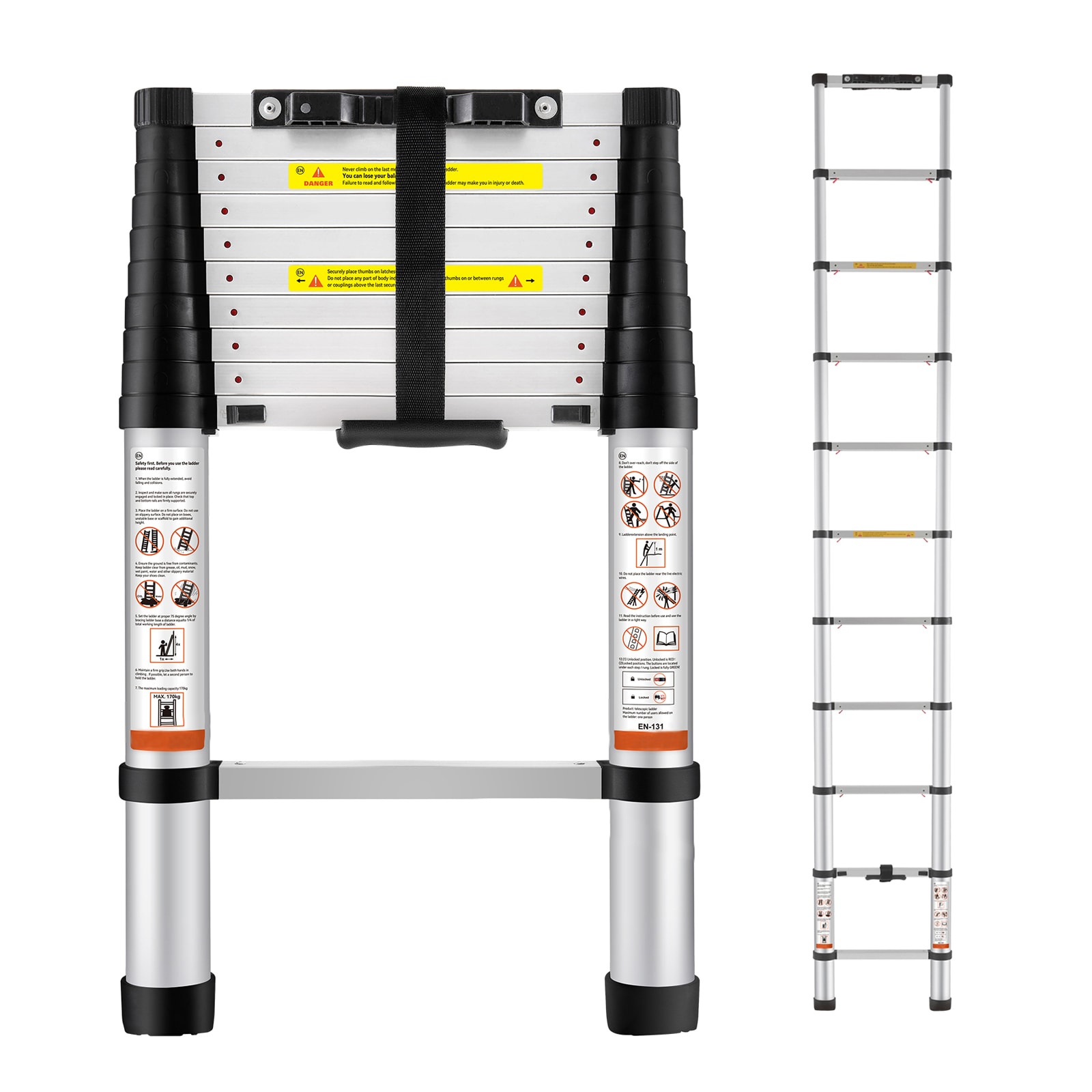 Telescoping Ladder Aluminum Extension Step 10.5 ft Multi-purpose Portable