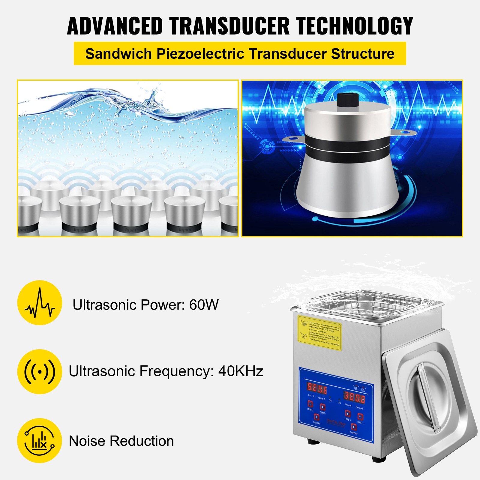 超声波清洗机 2L 数字超声波零件清洗机 带定时器 40kHz 专业304不锈钢超声波清洗机 110V 适用于珠宝、手表、眼镜、钻石、眼镜小零件清洁