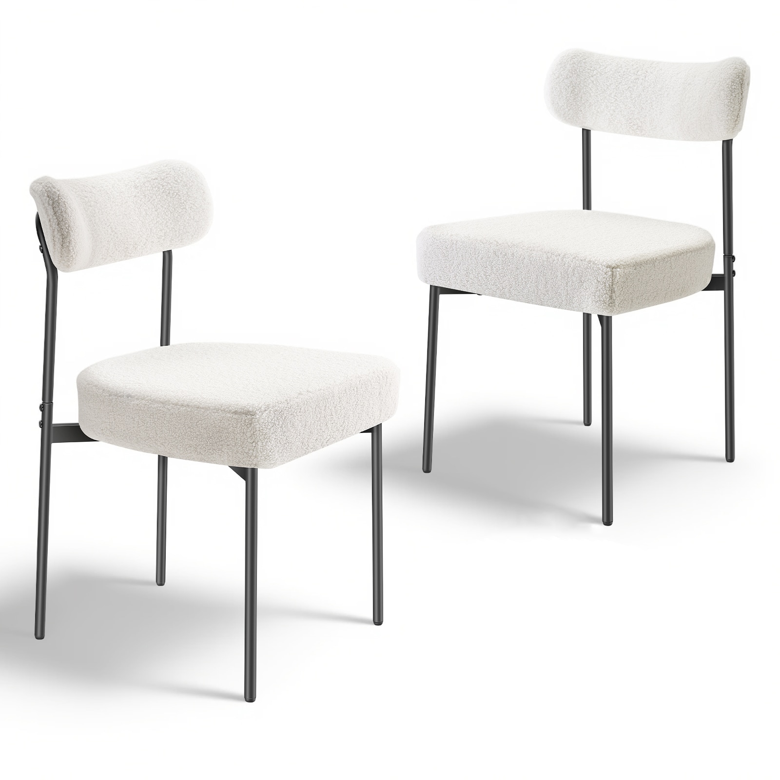 Set of 2 Boucle Dining Chairs Modern Kitchen Chair Curved Backrest Metal Legs