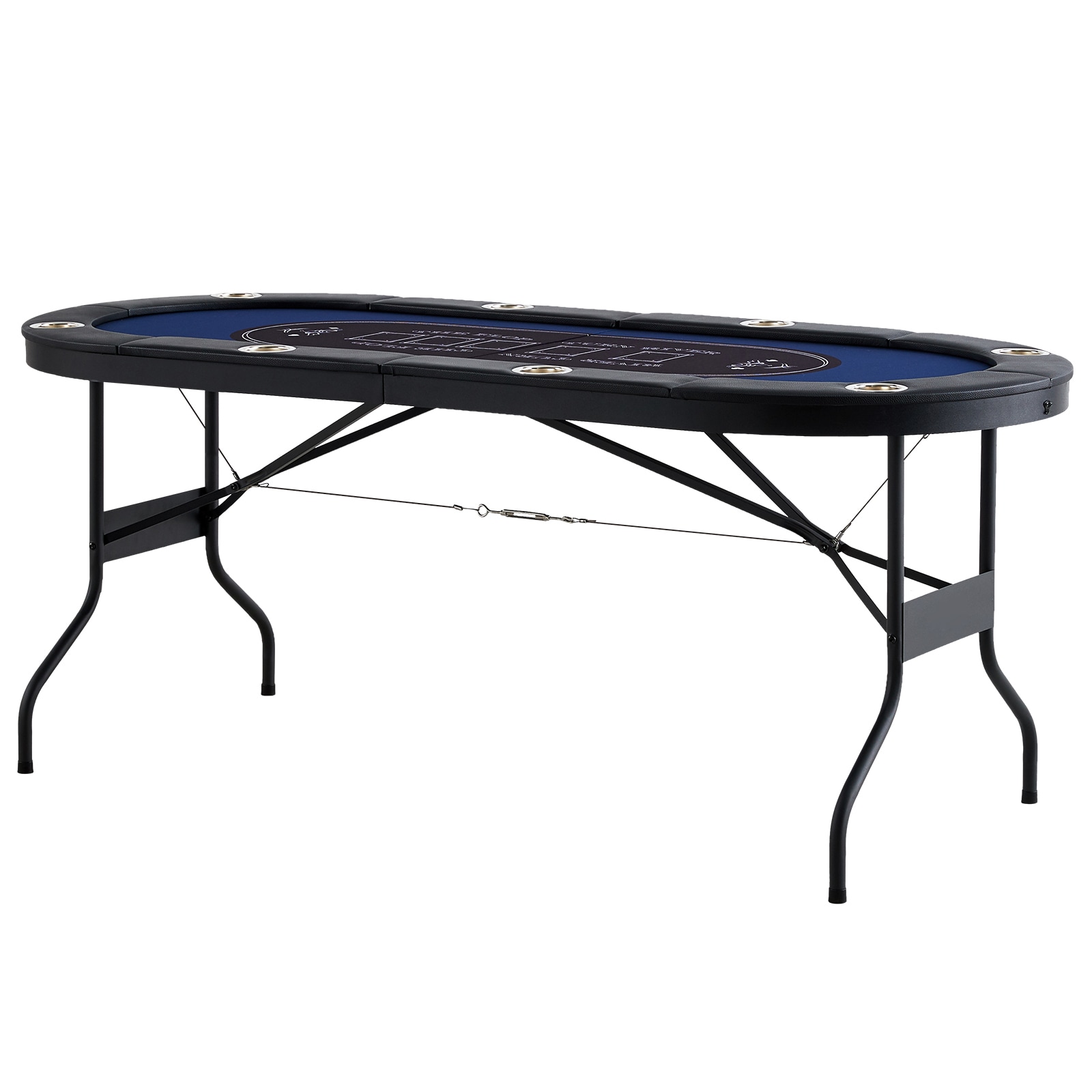 8 Player Foldable Poker Table, Blackjack Texas Holdem Poker Table with Padded Rails and Stainless Steel Cup Holders, Portable Folding Card Board Game Table, 72