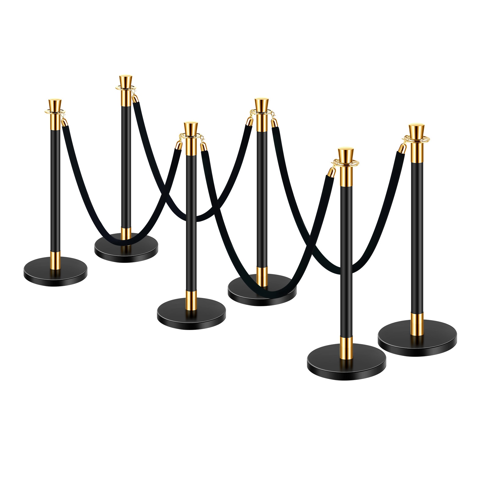 Stanchions and Velvet Ropes, 6 Pcs Crowd Control Barriers with 4 Black Velvet Ropes, Stainless Steel Stanchion Post Queue with Sand Injection Hollow Base for Theater, Wedding, Party Supplies