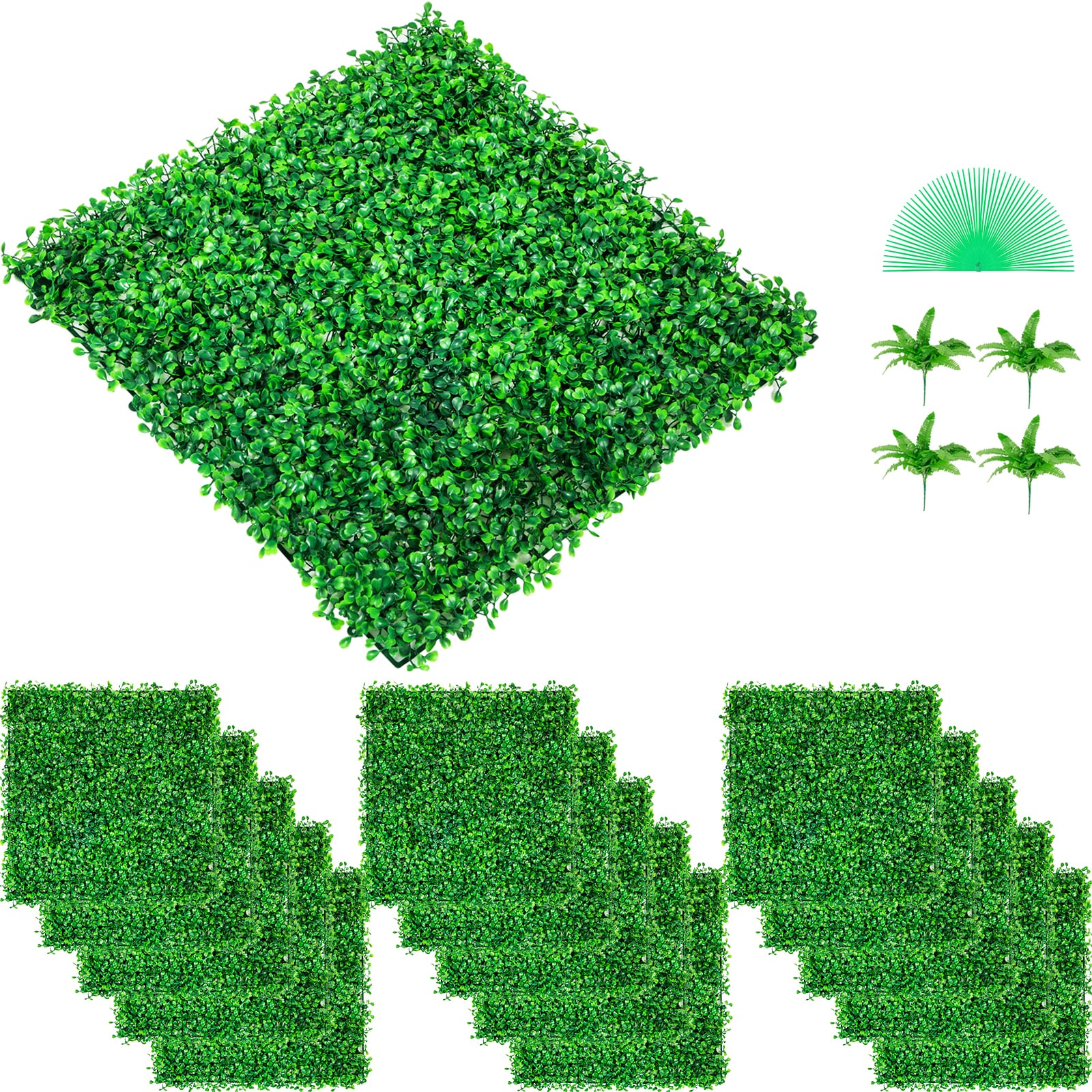 Artificial Boxwood Panel UV 48pcs Boxwood Hedge Wall Panels Artificial Grass Backdrop Wall 10X10