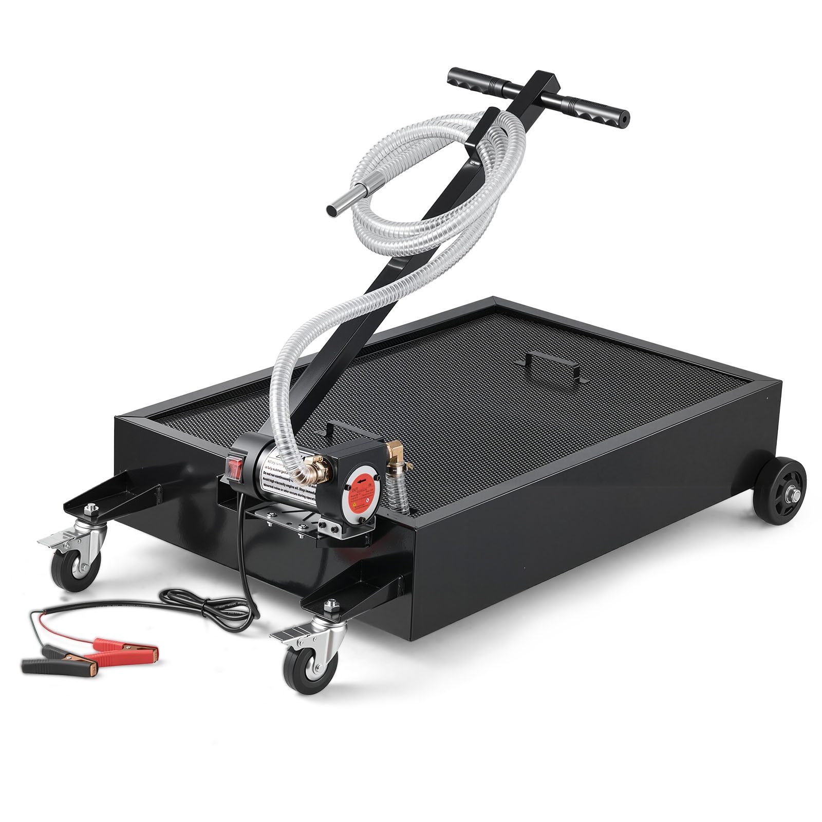 Low Profile Oil Drain Pan, 15 Gallon Capacity, Rolling Oil Drain Pan with Electric Pump & 7.2 ft Hose, Leak-proof & Corrosion-resistant, Fit for Cars, SUVs, Trucks, Motorcycles, ATVs, Metal