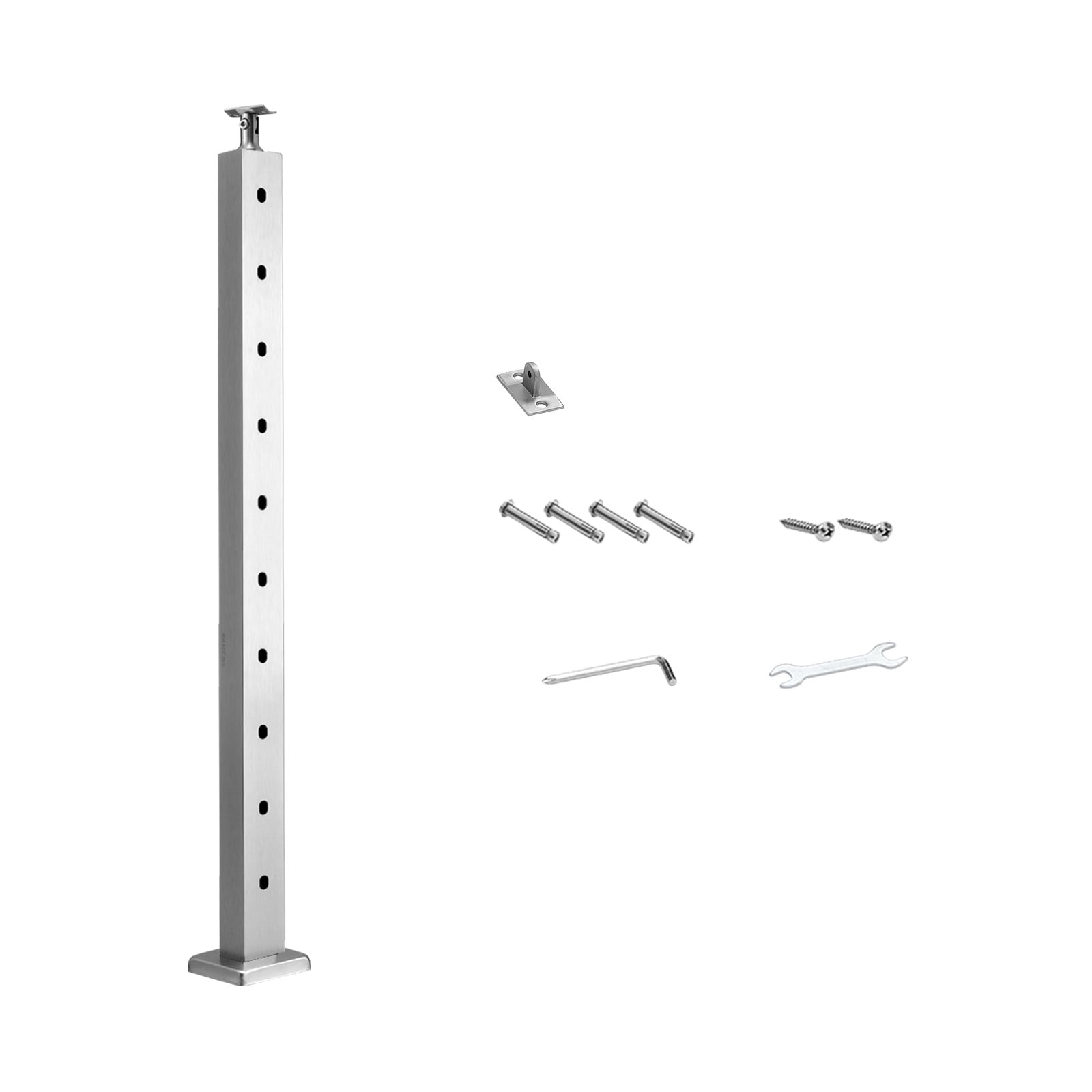 Cable Railing Post, 36x1x2 Inch Level Deck Stair Posts, 1-Pack Stainless Steel Cable Handrail Post, Pre-Drilled Pickets with Mounting Bracket Stair Railing Kit, Silver