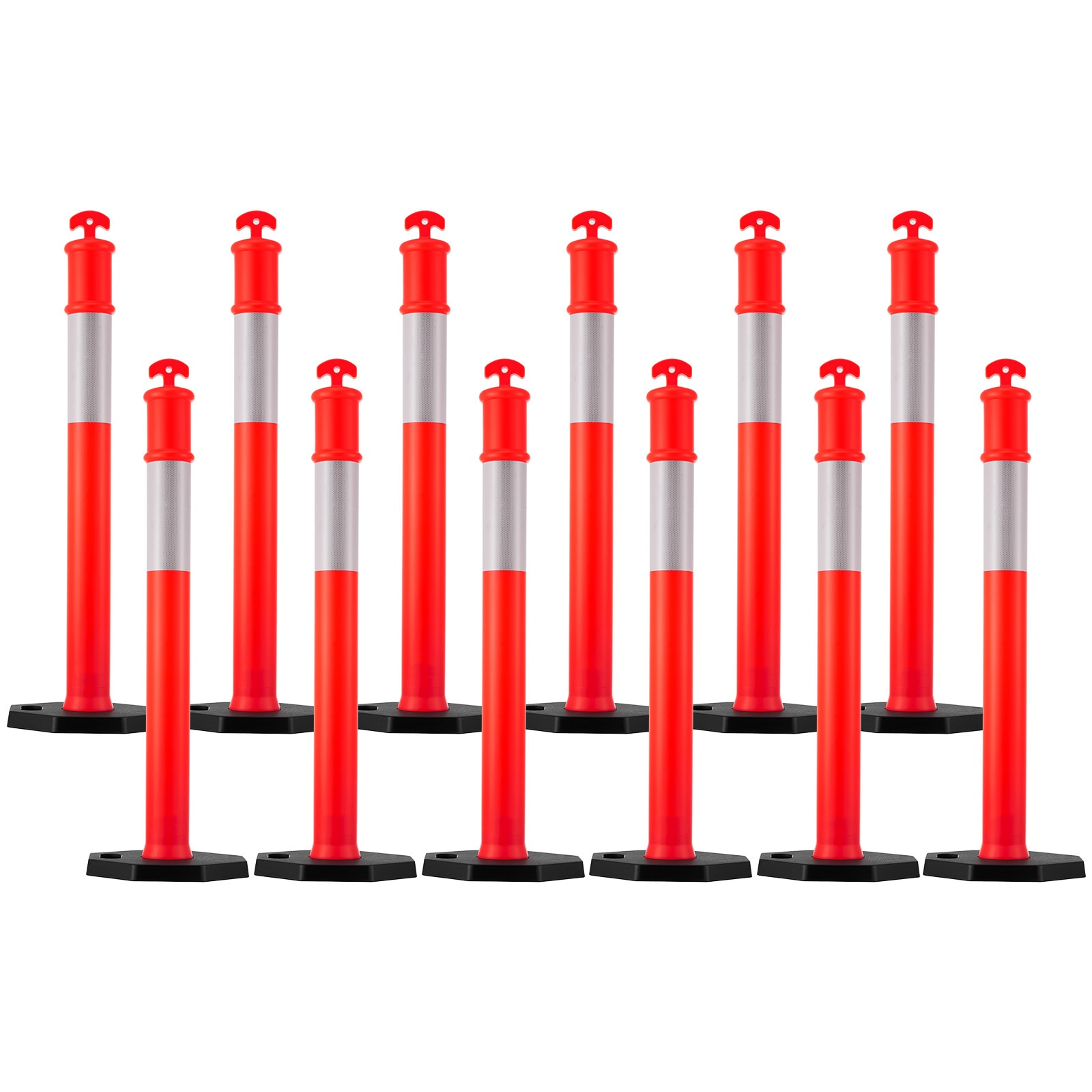 12 Pack Traffic Delineator Posts, 48 inches Traffic Safety Cones with Weighted Base and Reflective Strips, Heavy Duty Delineator Posts for Construction Site, Parking Lot, Crowd Control, Red