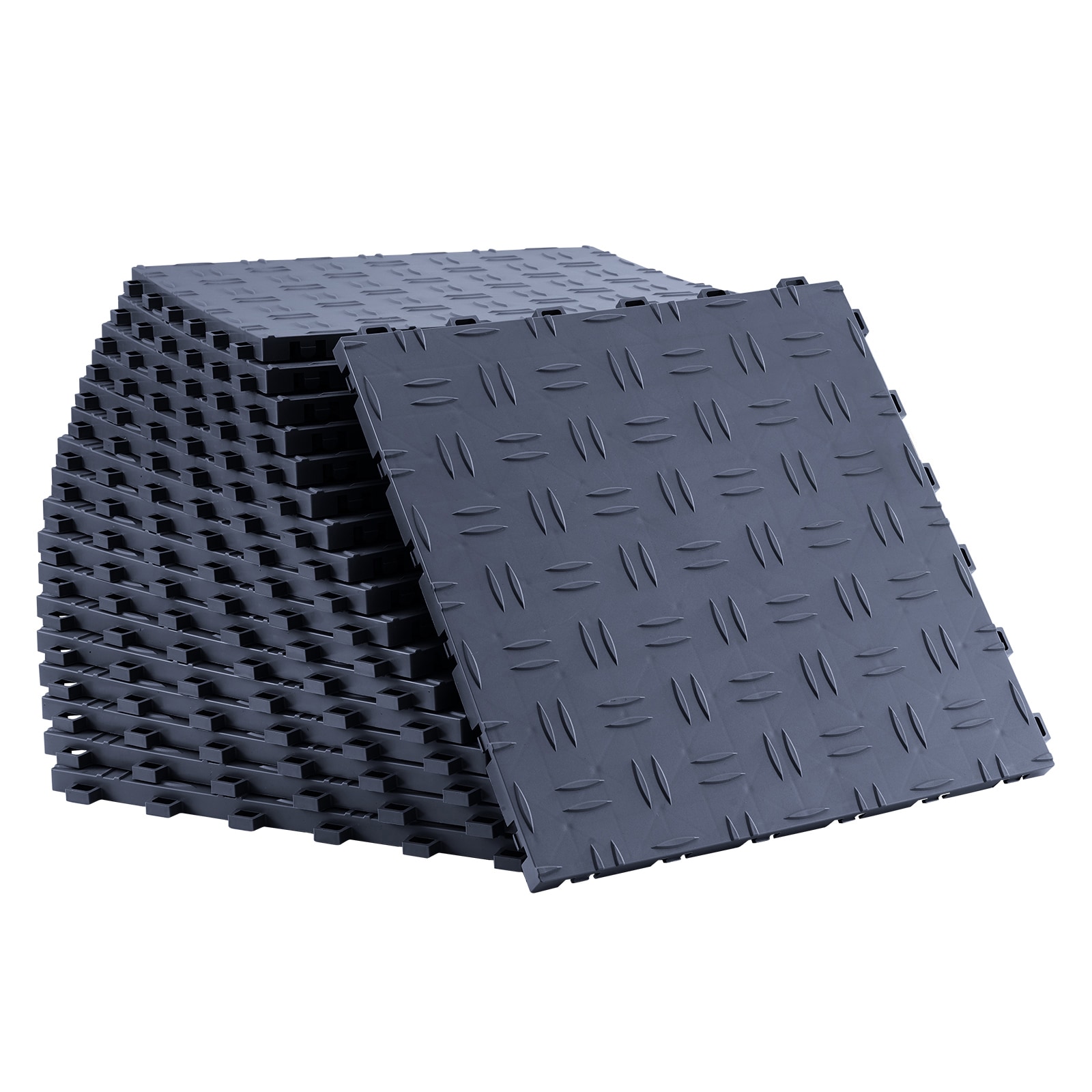 车库地砖可互锁，12 x 12 x 0.53 英寸，50片装车库地面覆盖砖，防滑双面纹理车库地板砖，适用于车库、地下室、修理车间，石墨灰
