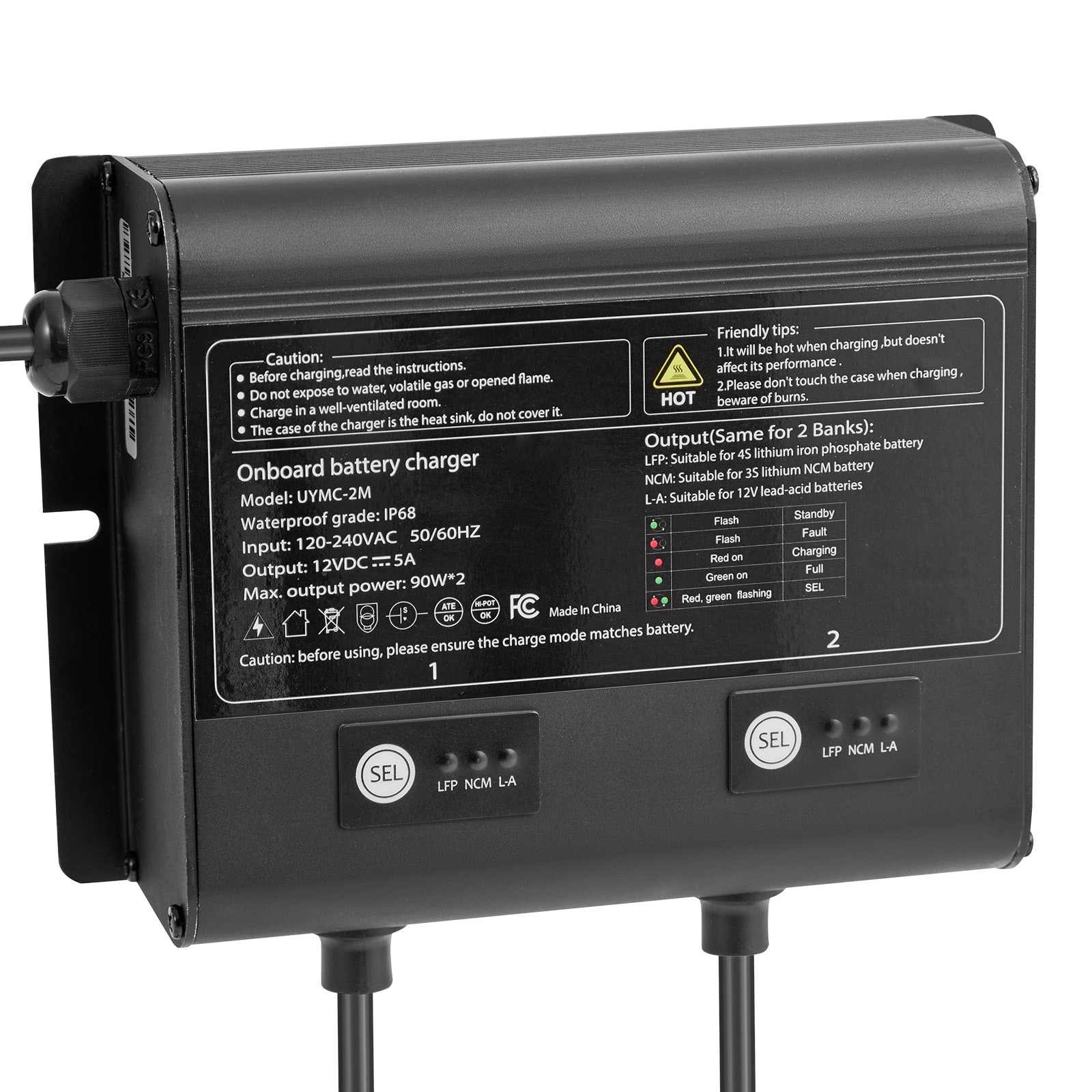 2-Bank 5A 12V Smart Marine Battery Charger Onboard IP68 Waterproof Boat RV Yacht