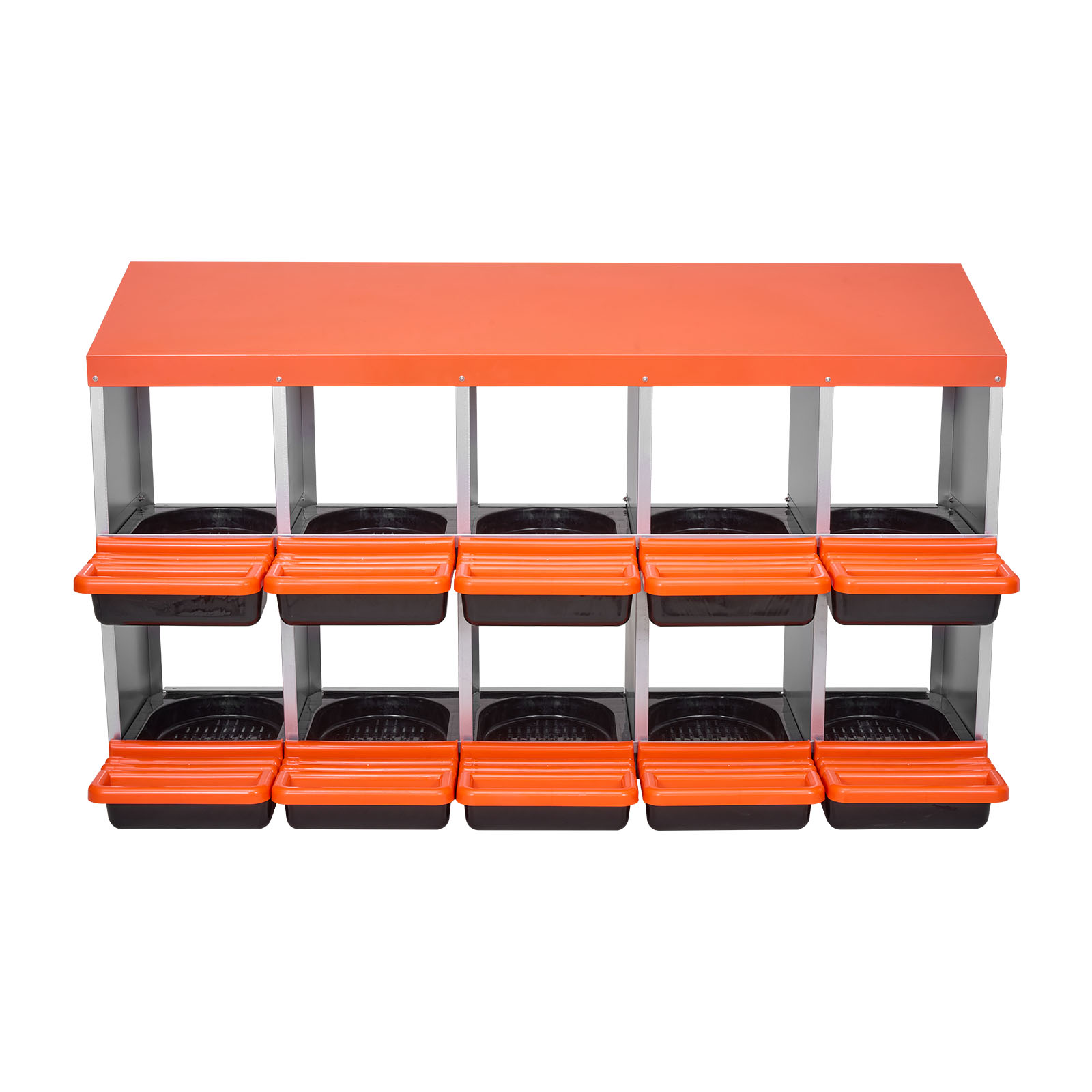 2 Tiers Chicken Nesting Boxes, 10 Compartments, Metal Egg Laying Boxes with Protective Collection Lids, Roll Out Nesting Box, Easy to Assemble, Ideal for Hens, Ducks, Chickens, and Other Poultry