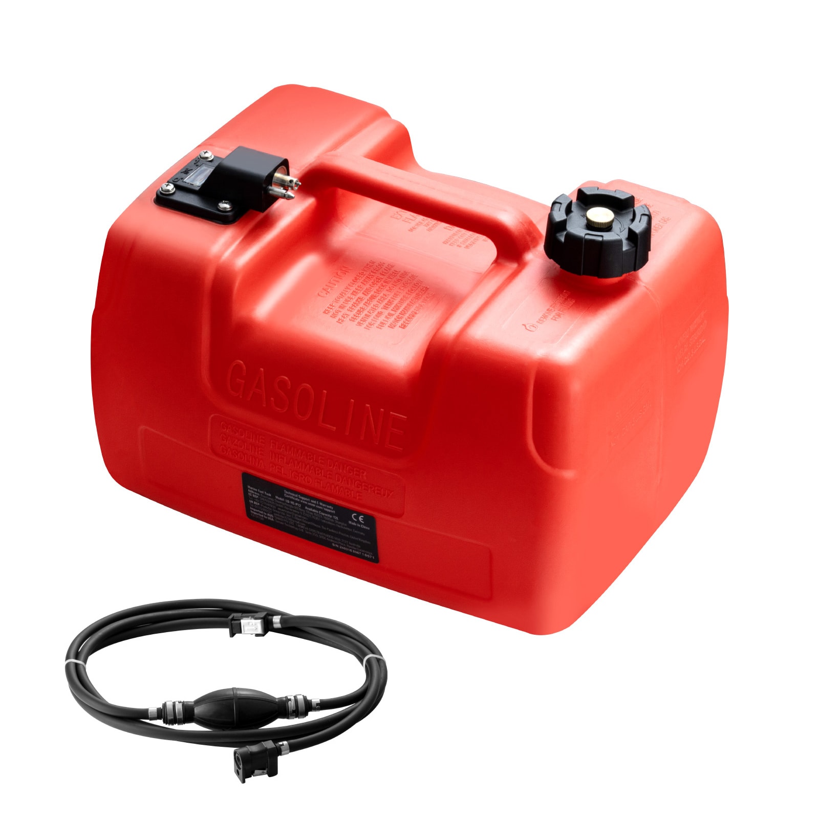 Marine Fuel Tank, 3.17 Gallon/12L, Portable Boat Fuel Gas Tank for Outboard Engine Boats, Plastic Outboard Marine Boat Fuel Tank with Hose, Easy to Carry for Yacht, Fishing Boat, Deck Boat, Red
