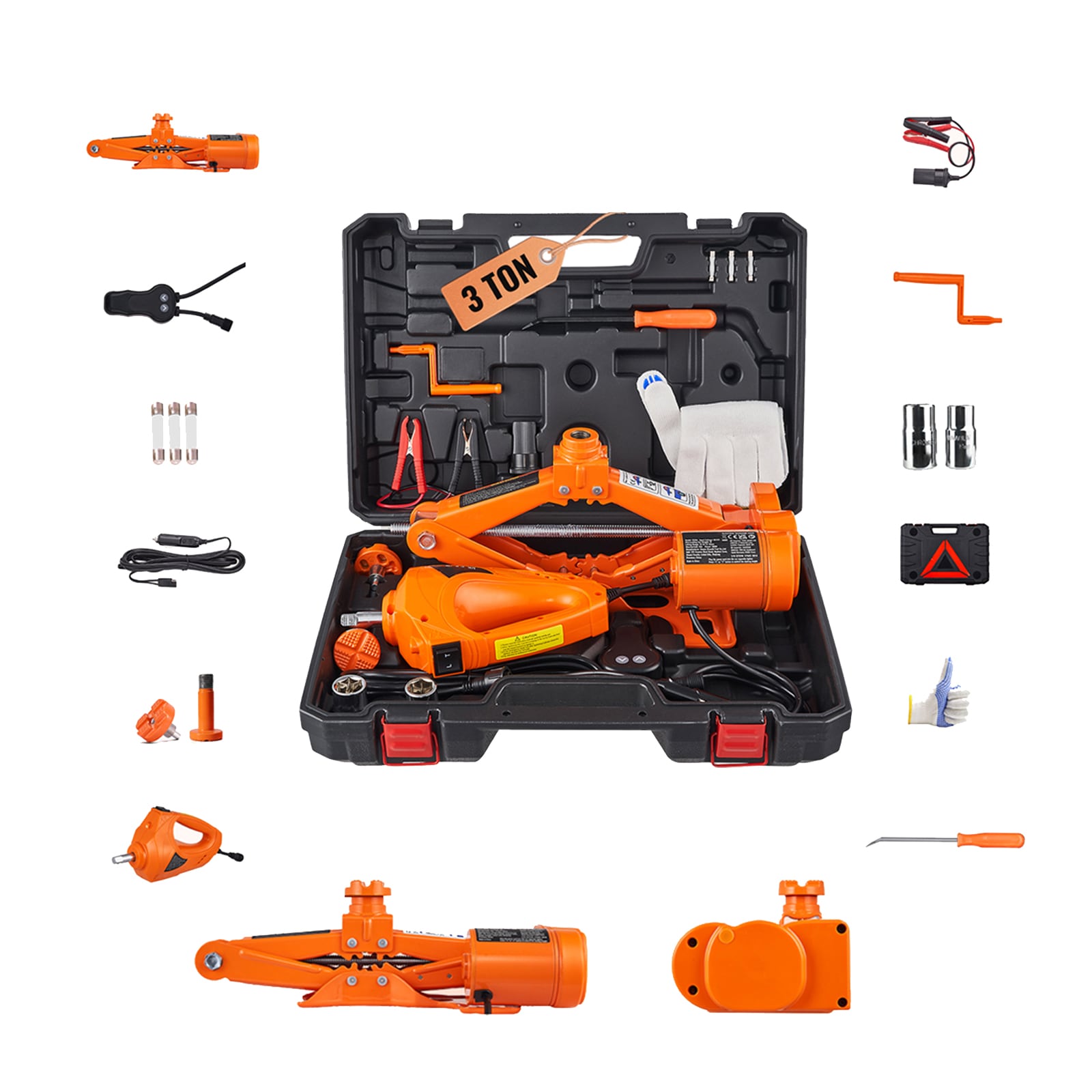 Electric Car Jack, 3 Tons /6600 lbs Scissor Jack with Electric Impact Wrench, 12V Car Jack with Double Saddles with Remote Control, Portable Car Jack Lifting for Sedan, SUV, Truck Tire Change