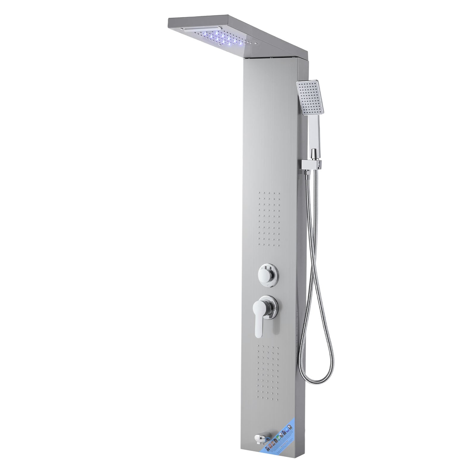 Shower Panel Tower System Stainless Steel Column Rainfall Waterfall Head 5 Modes