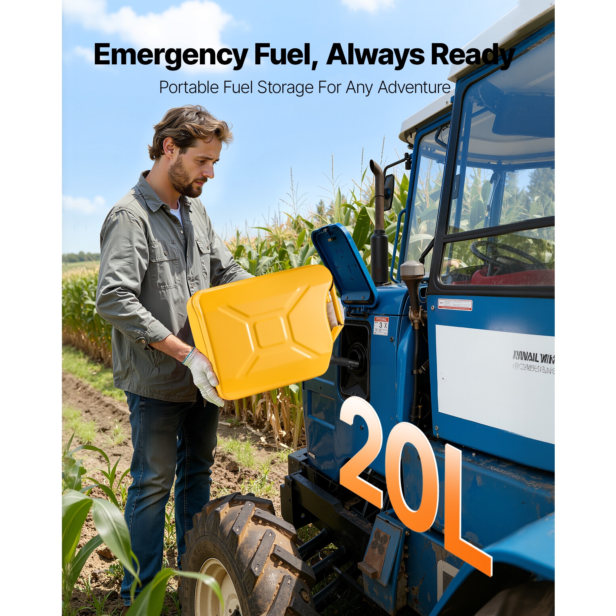 Metal Fuel Container, 5.3 Gallon, Fuel Jerry Can with Spout and Comfort Handle, 6 L/min Max Flow Rate, Leakproof & Corrosion-resistant Metal Gas Tank Most Cars Motorcycle ATV UTV, Yellow