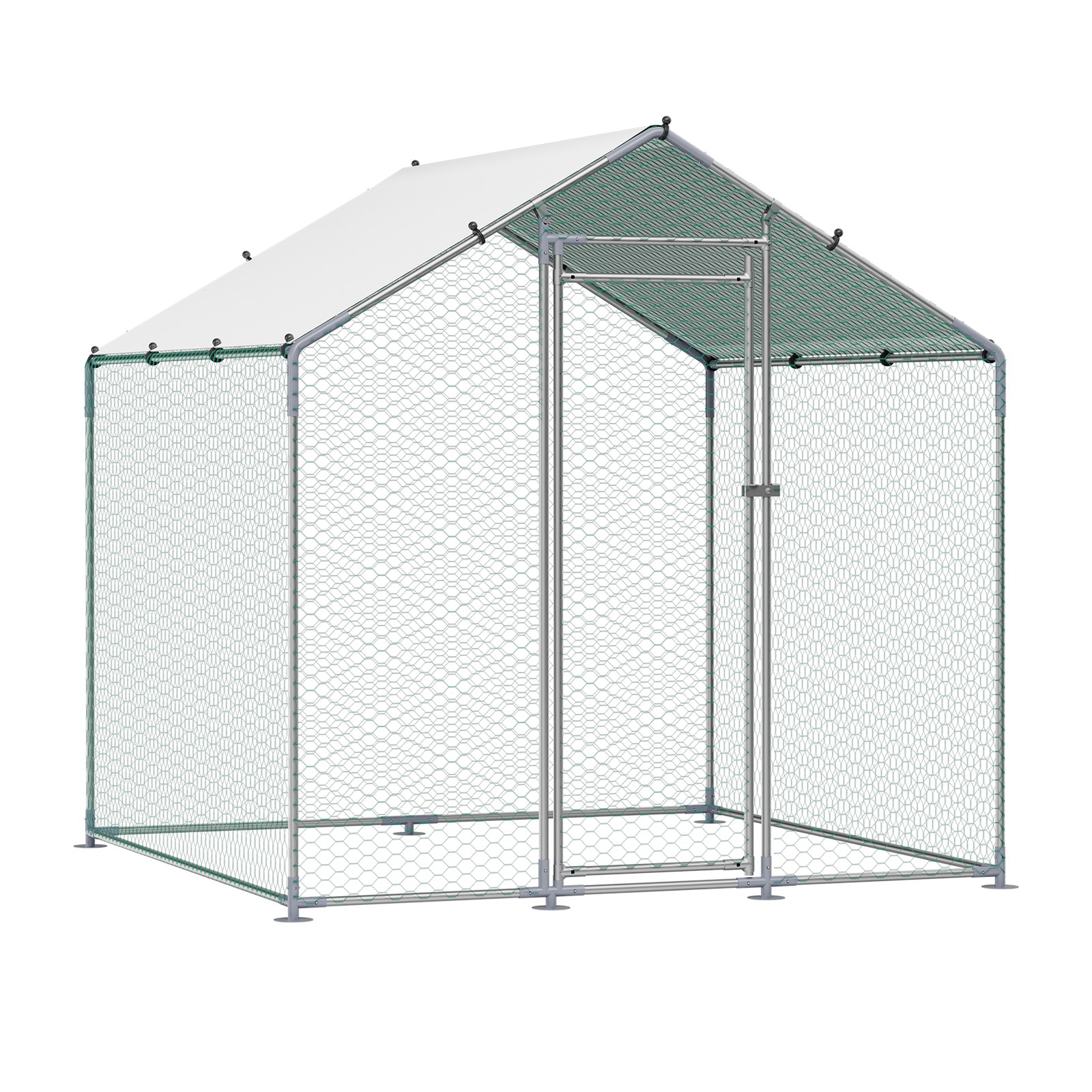 Metal Chicken Coop 6.56x6.56x6.56ft Walk-in Chicken Run with Cover Spire Roof