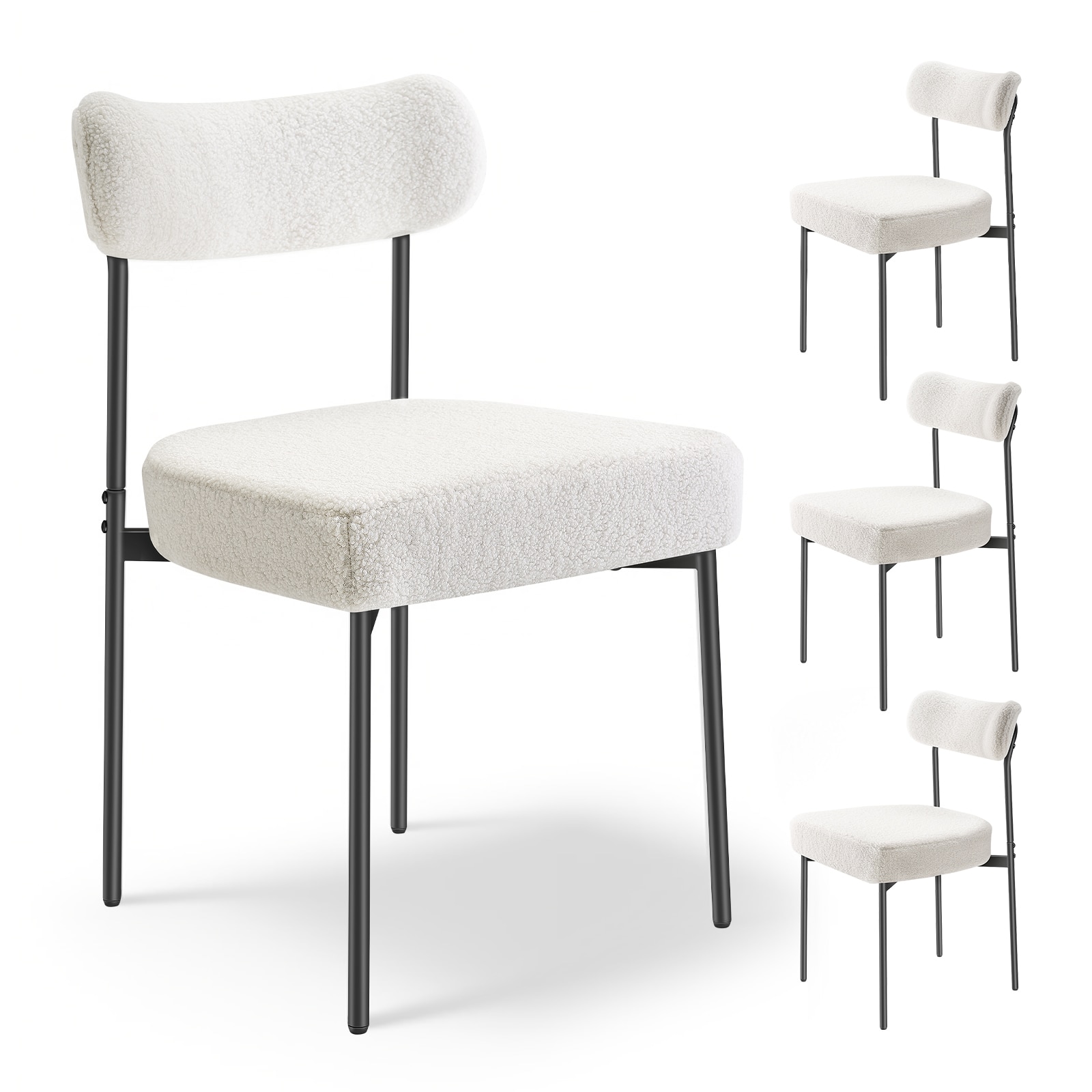 Set of 4 Boucle Dining Chairs Modern Kitchen Chair Curved Backrest Metal Legs
