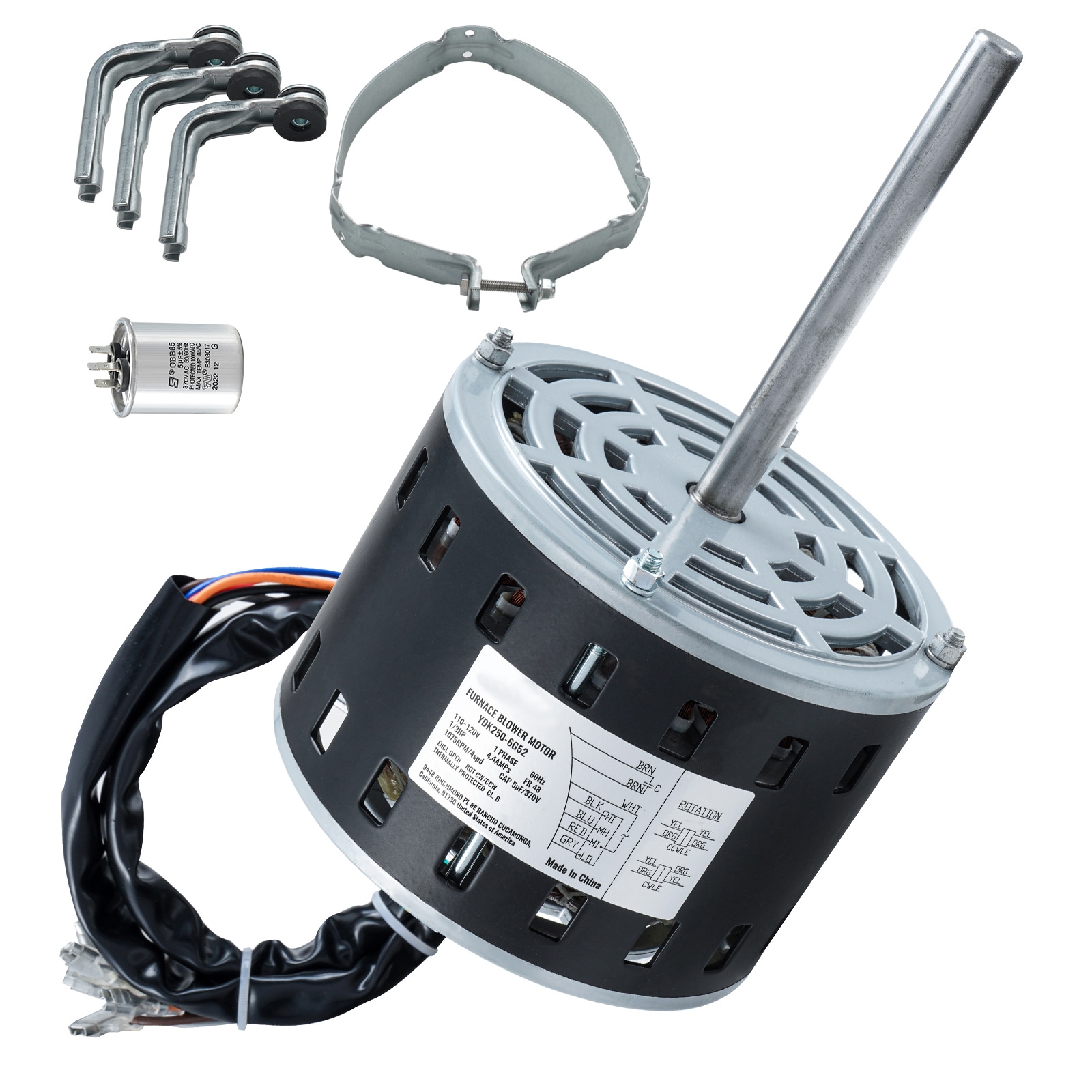 1/3HP Furnace Blower Motor, 110/120V 4.4Amps, 1075RPM 4 Speeds, CW/CCW Rotation, 48 Frame 5.2