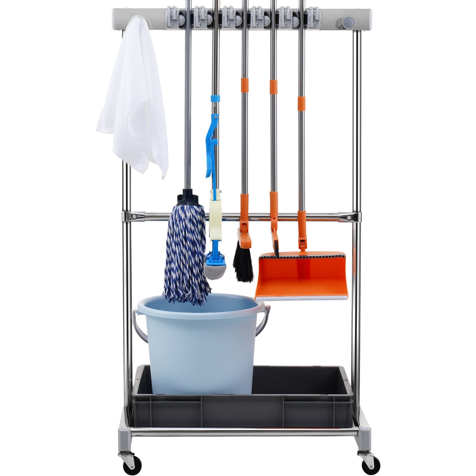 Garden Tool Organizer, 10 Slots with Hooks, Yard Tool Tower Rack with Wheels for Garage Organization and Storage, Hold Long-Handled Tool/Rake/Broom, Metal Tool Stand Holder for Shed, Outdoor