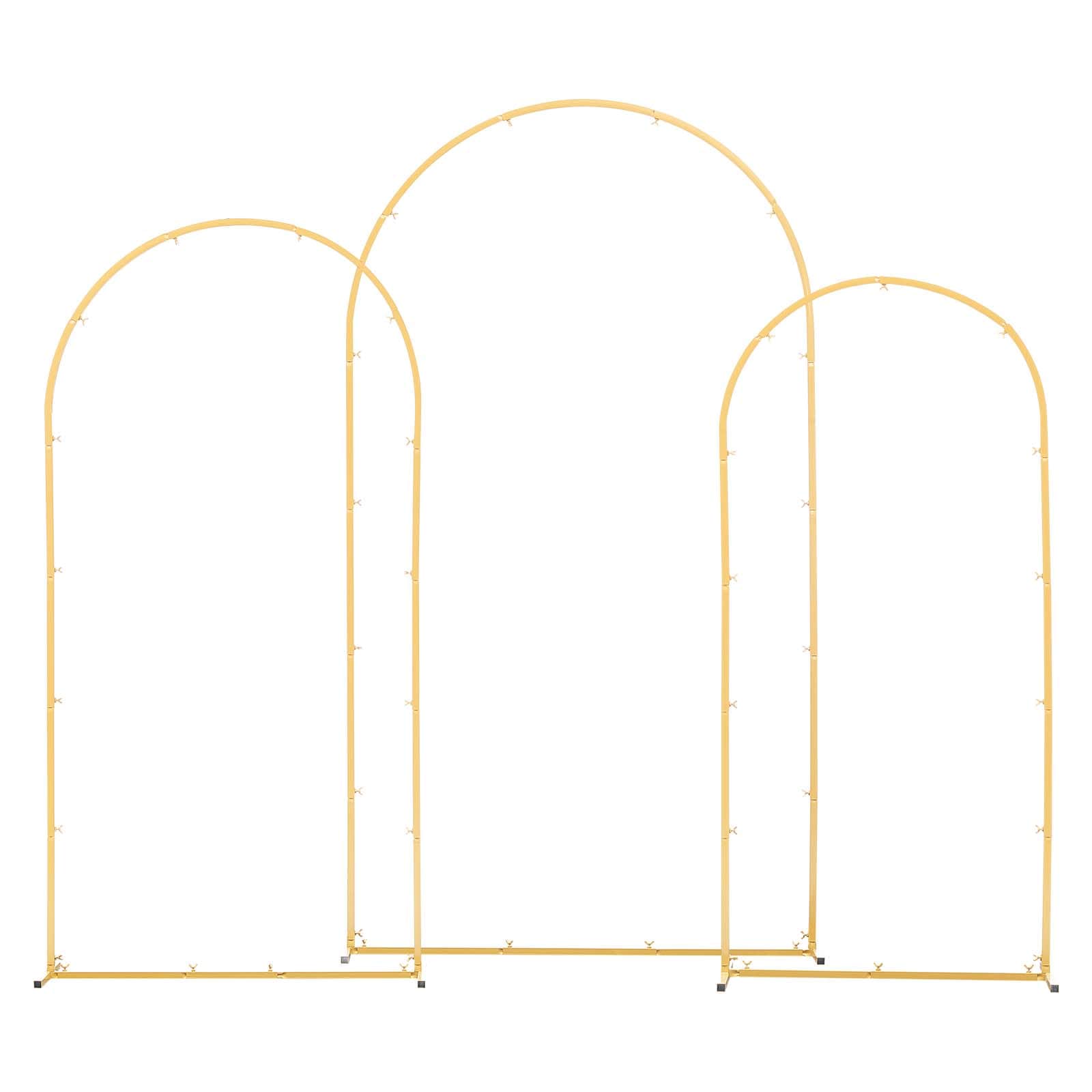 Arch Backdrop Stand, Set of 3, 7.2/6.6/6 ft, Stable Structure, Easy Assembly, Gold Metal Arch Backdrop Stand for Wedding, Birthday Party, Graduation, Holiday Celebration, and Ceremony Decoration
