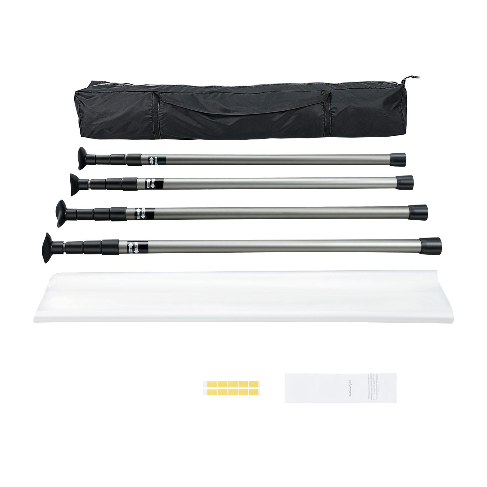 Dust Barrier Poles, Carry Bag, 10 Ft Poles with 4 Telescoping Poles, and 32.8x13.12 Ft Plastic Film, for Interior Decoration and Painting Projects